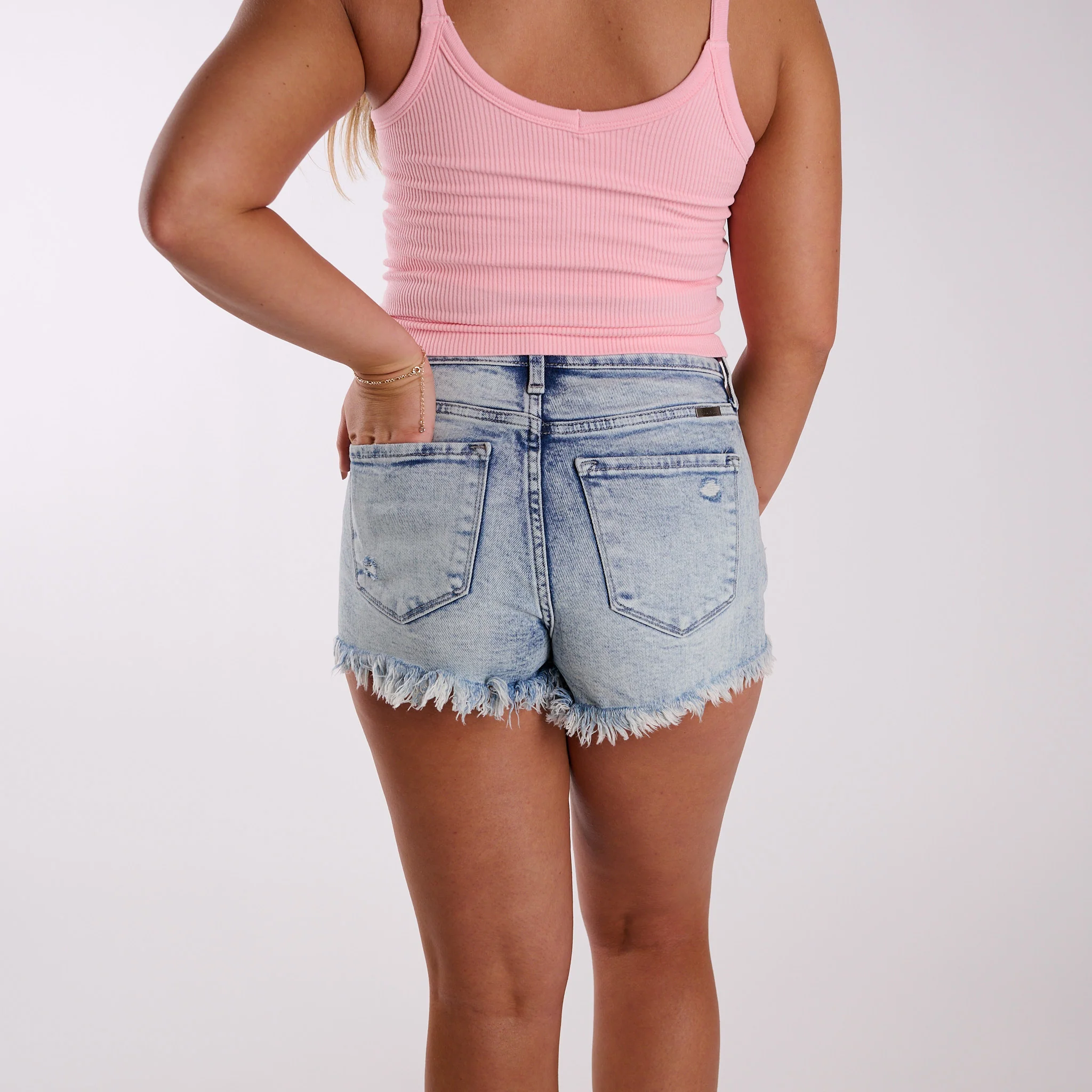 The Distressed Medium Wash Denim Shorts - Image 2