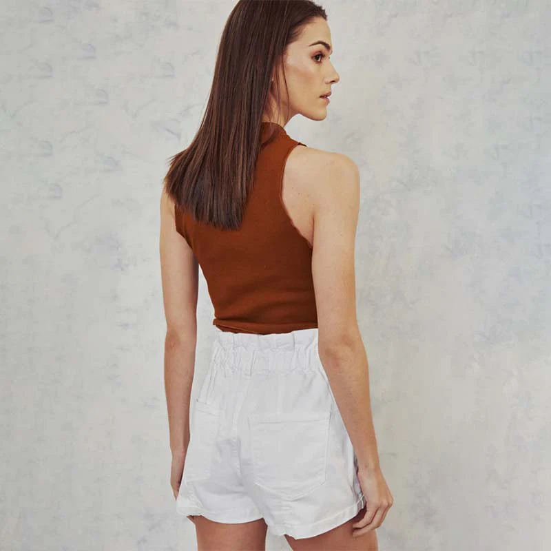 White Paperbag Waist Shorts - Image 5