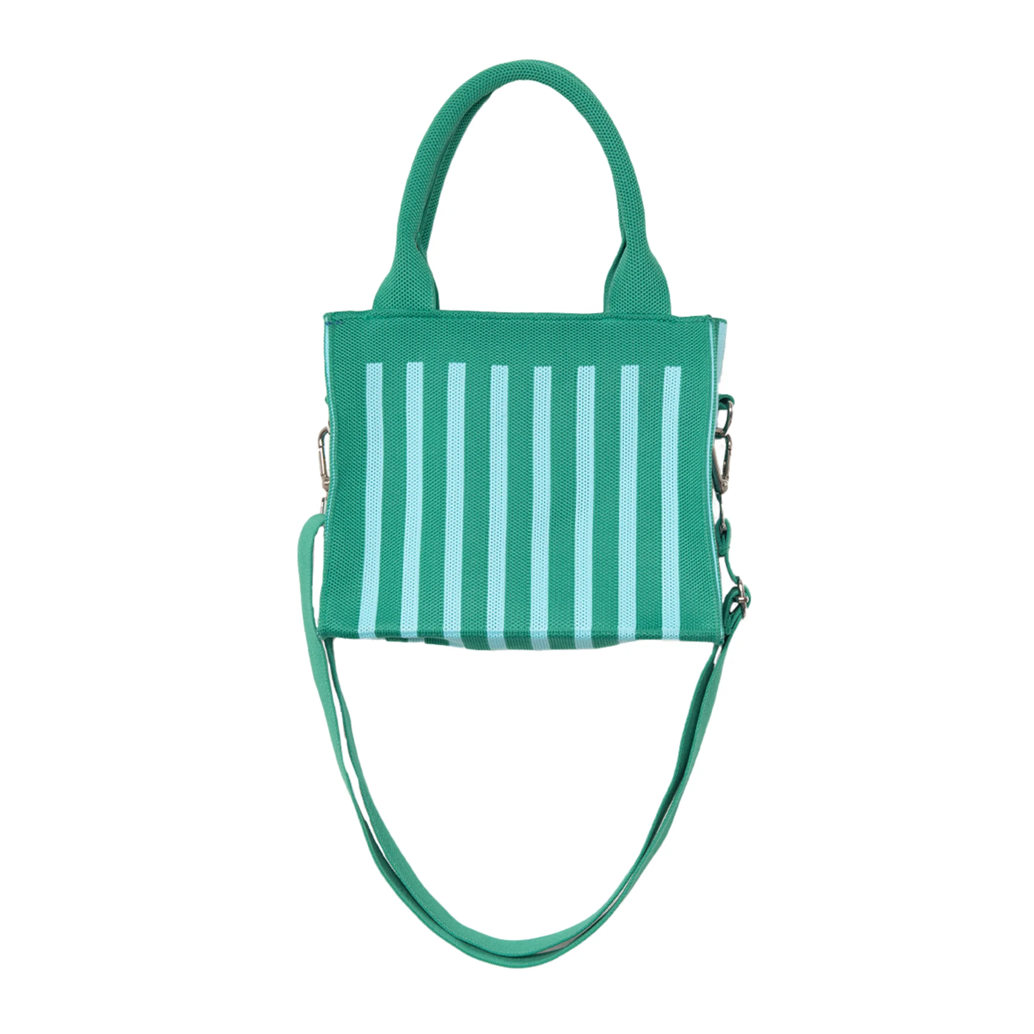 Aqua and Green Striped Structured Mini Tote - Image 2