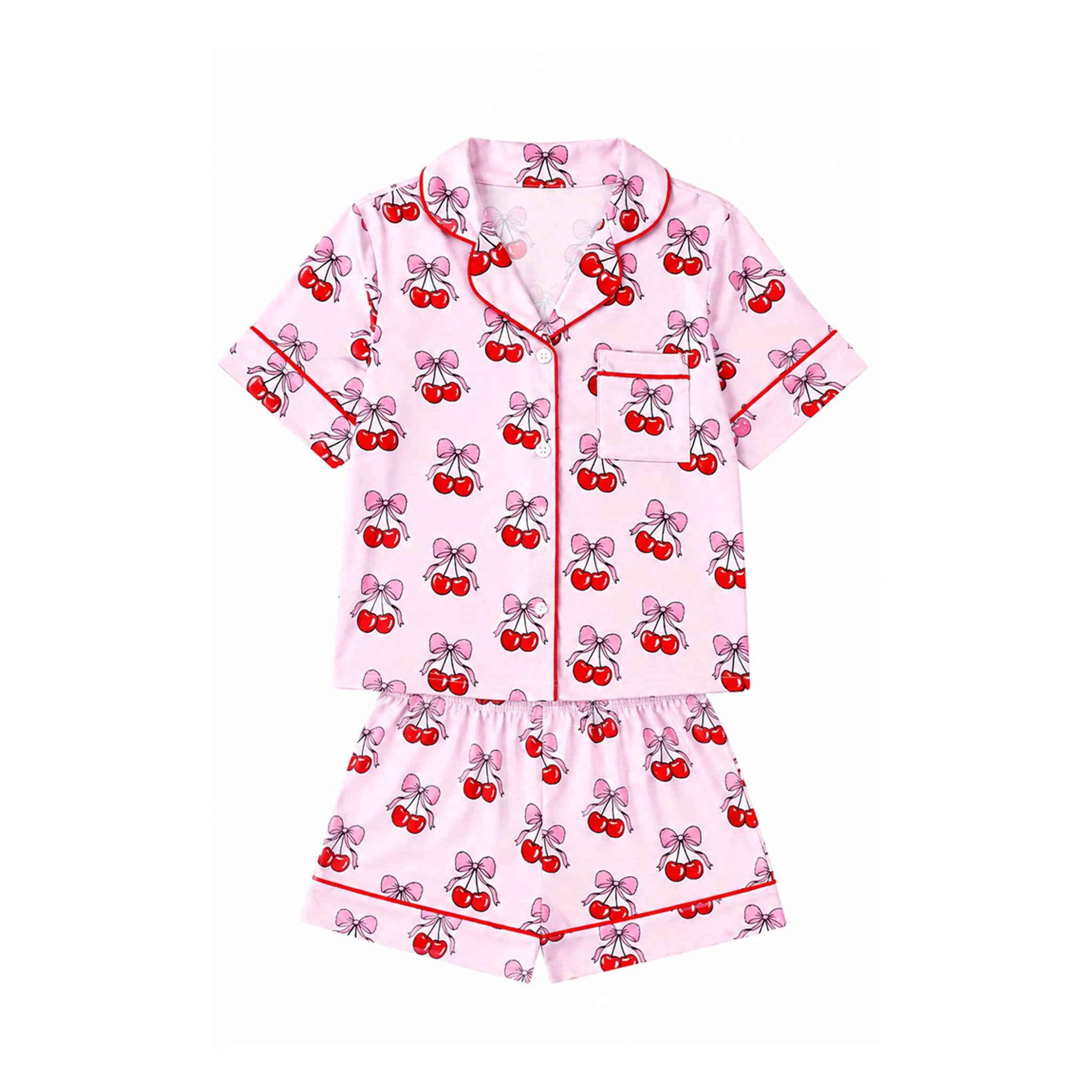 Youth Cherry Bows Pajama Set - Image 2