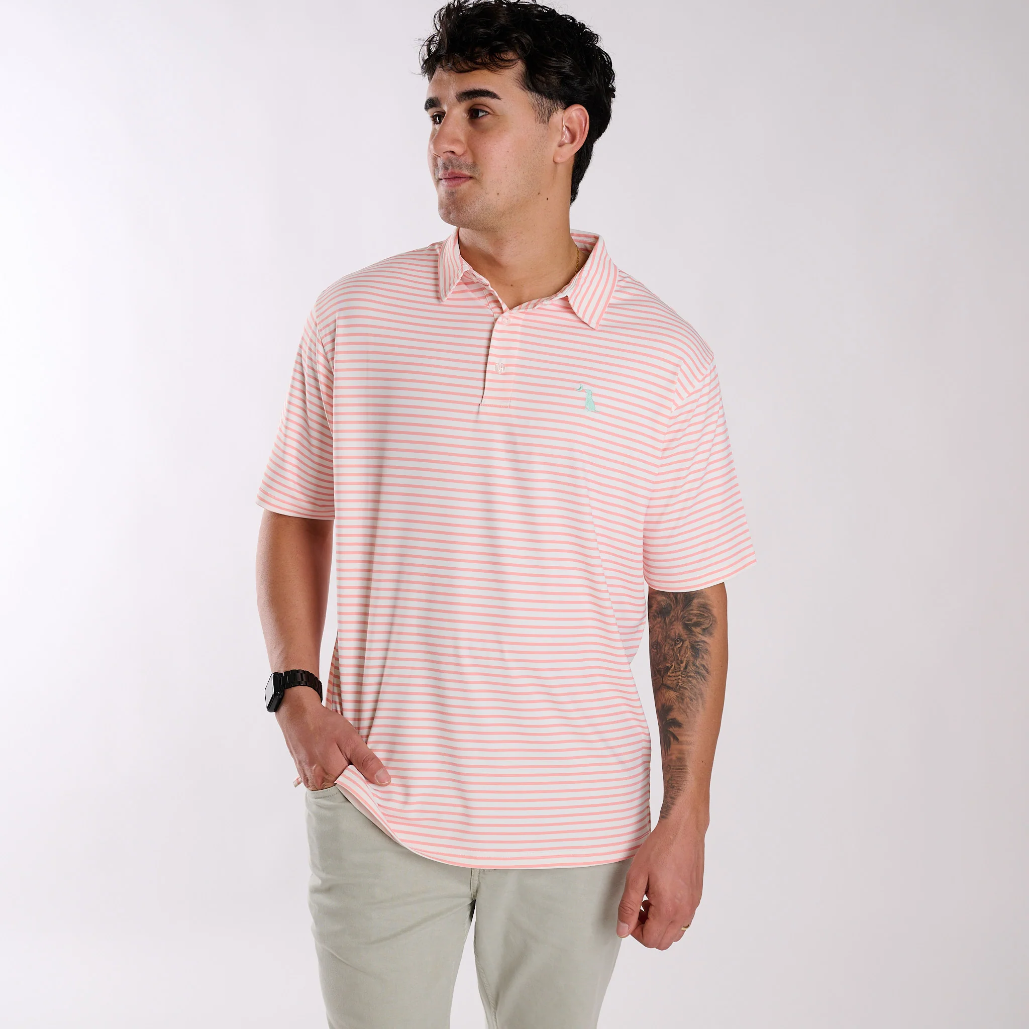 Edisto Stripe Polo in Peach