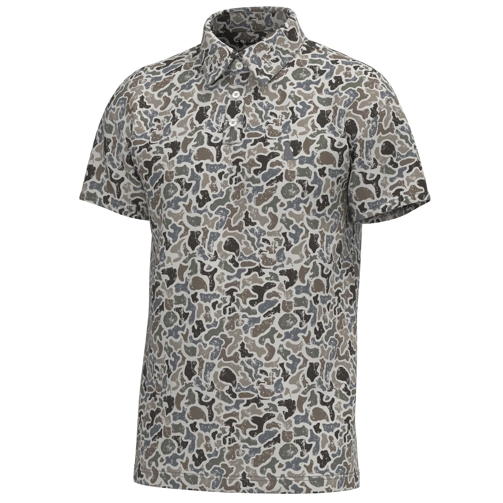 Distressed Localflage Camo Dirty Myrtle Polo