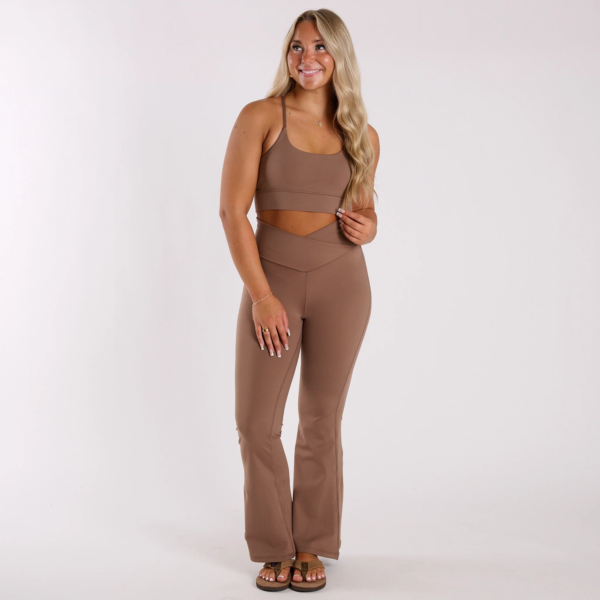 High Waisted Flare Leggings in Espresso - Image 2
