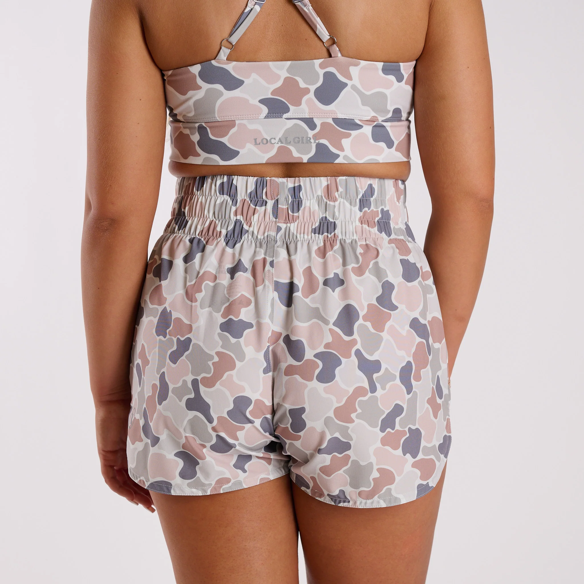 Women's High Waisted Volley Shorts in Flora Forest Camo - Image 2