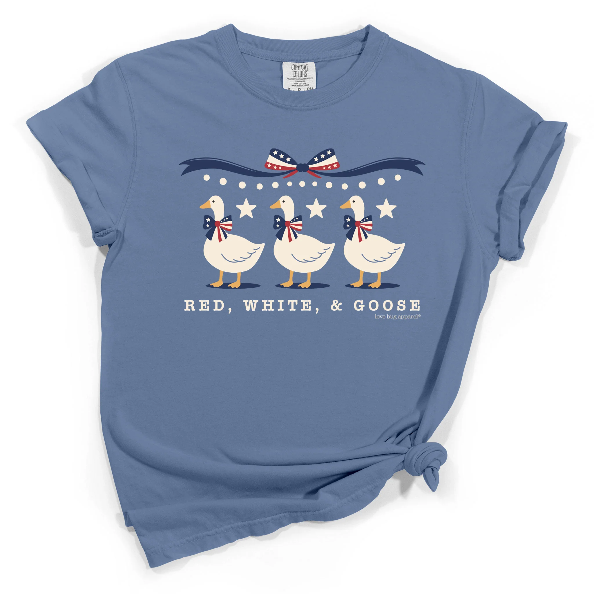 Red, White, & Goose Short Sleeve T-Shirt in Washed Denim
