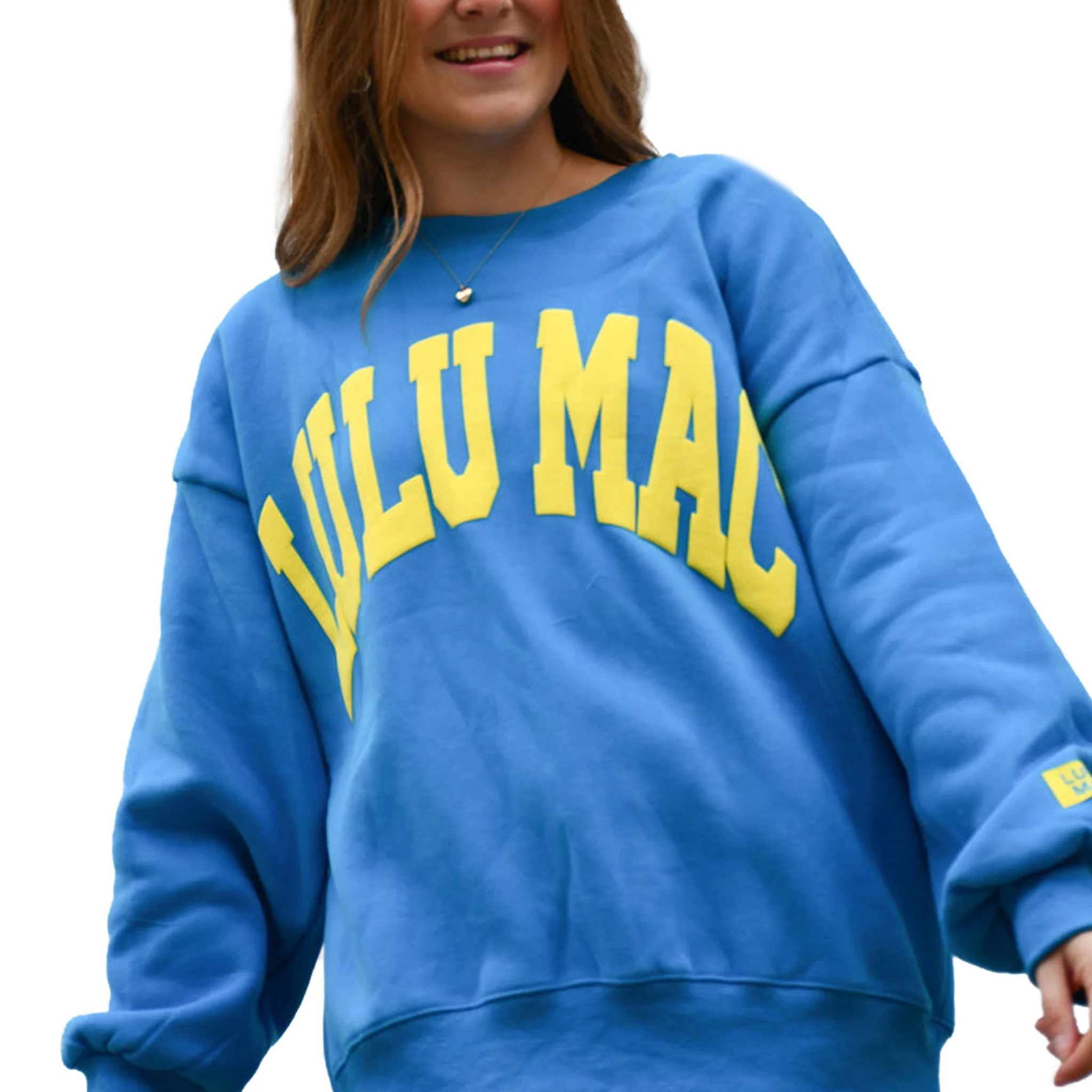 Lulu Mac Puff Crewneck Sweatshirt in Electric Blue and Yellow - Image 4