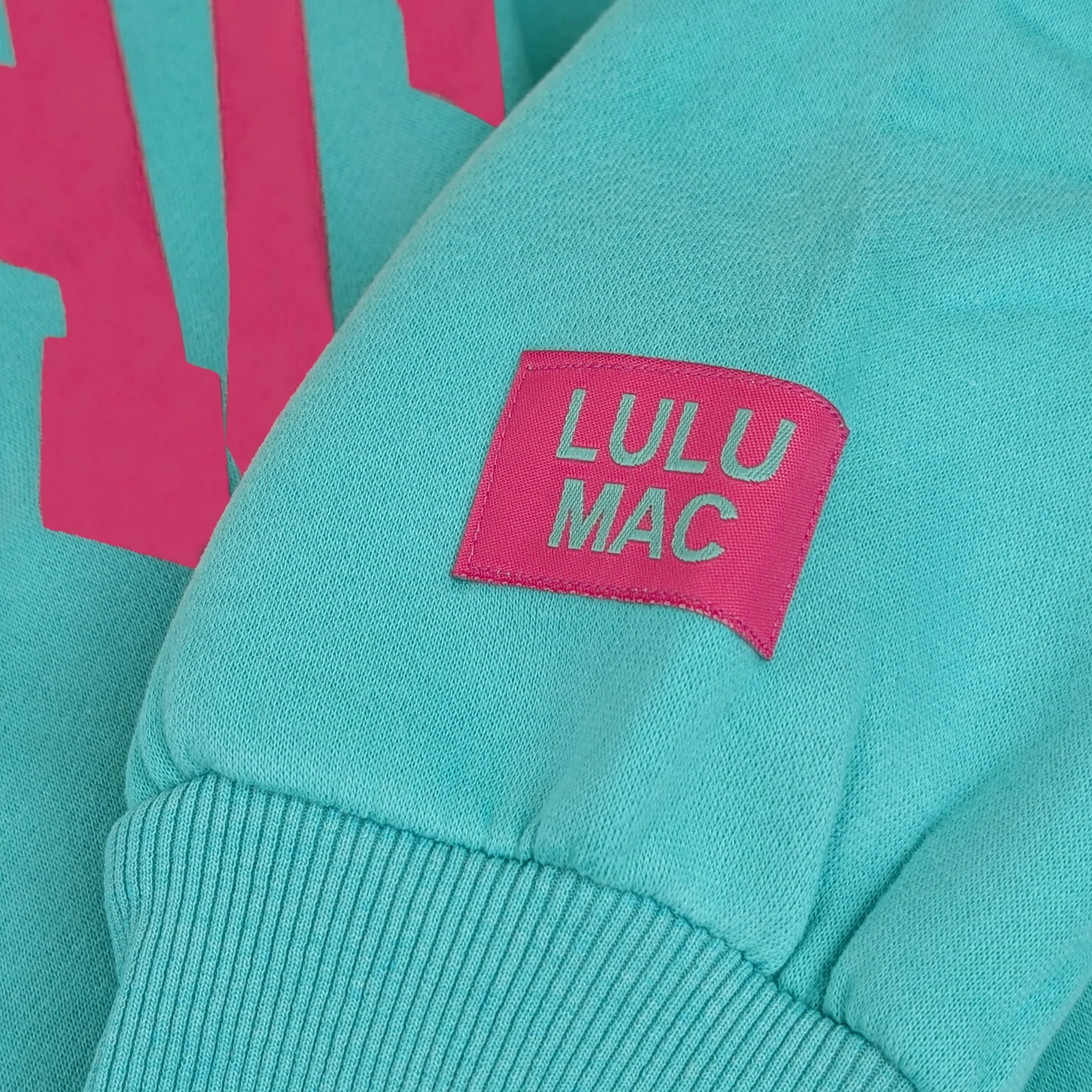 Lulu Mac Puff Crewneck Sweatshirt in Mint and Hot Pink - Image 3
