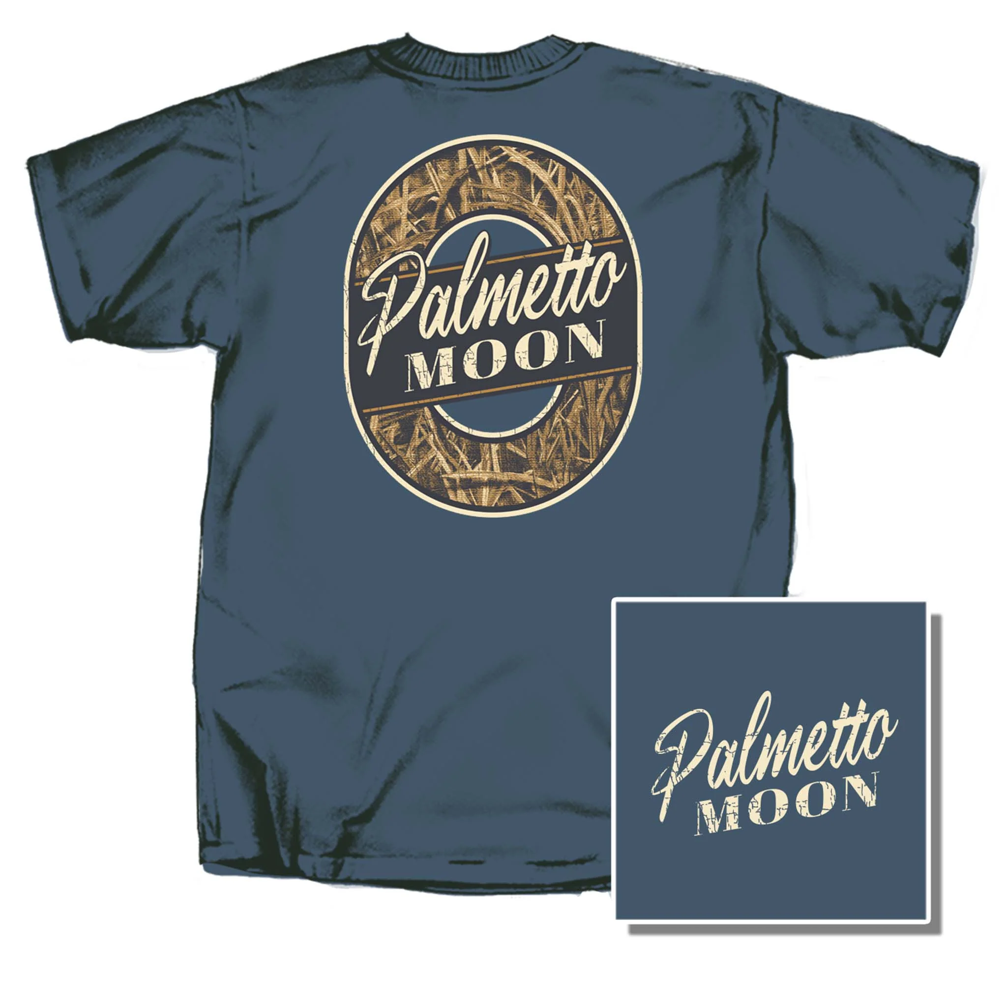 Grassy Camo Badge Short Sleeve T-Shirt in Steel Blue