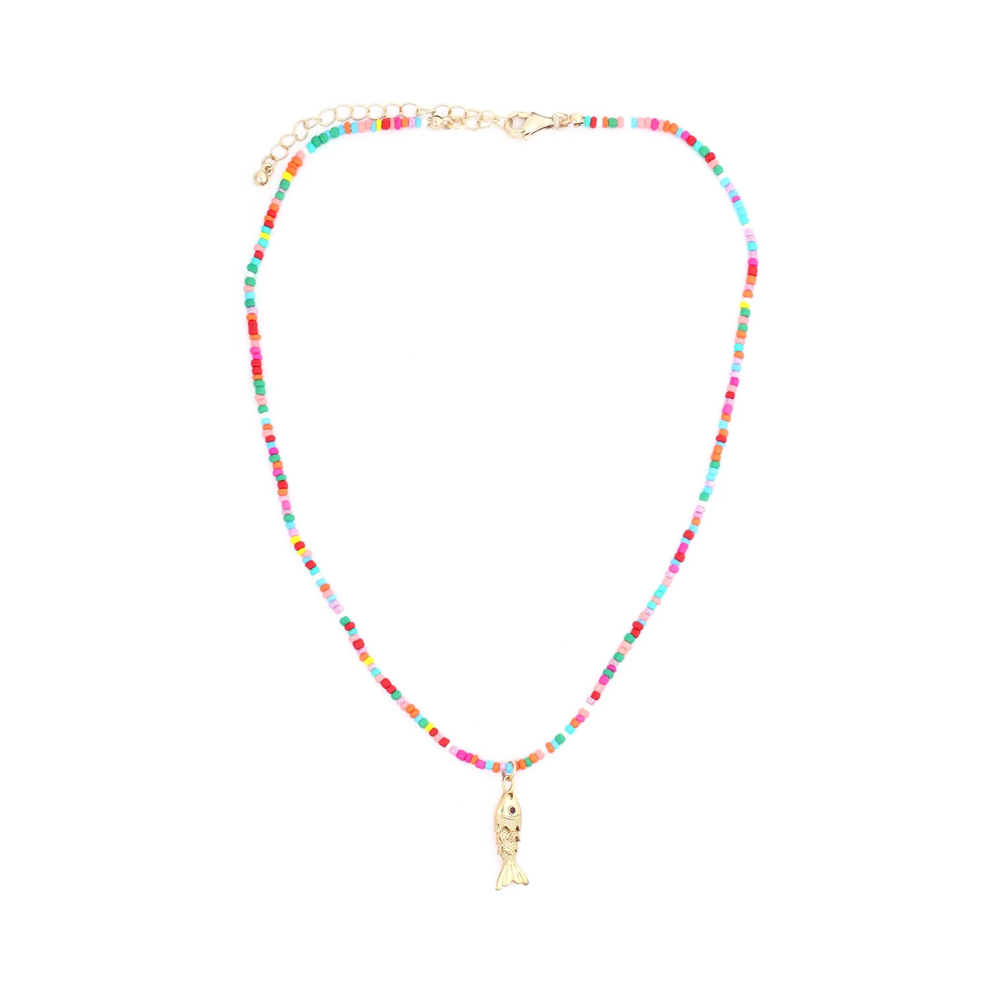 Multicolor Beaded Fish Charm Necklace
