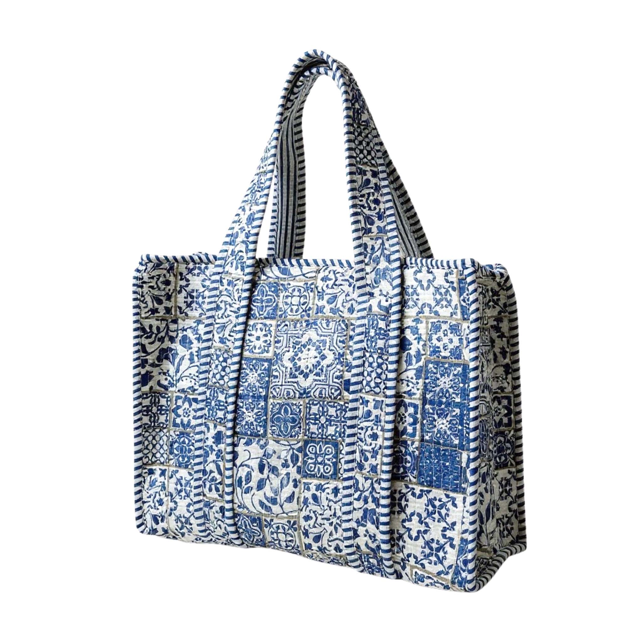 Mini Blue Tile Quilted Tote Bag - Image 4