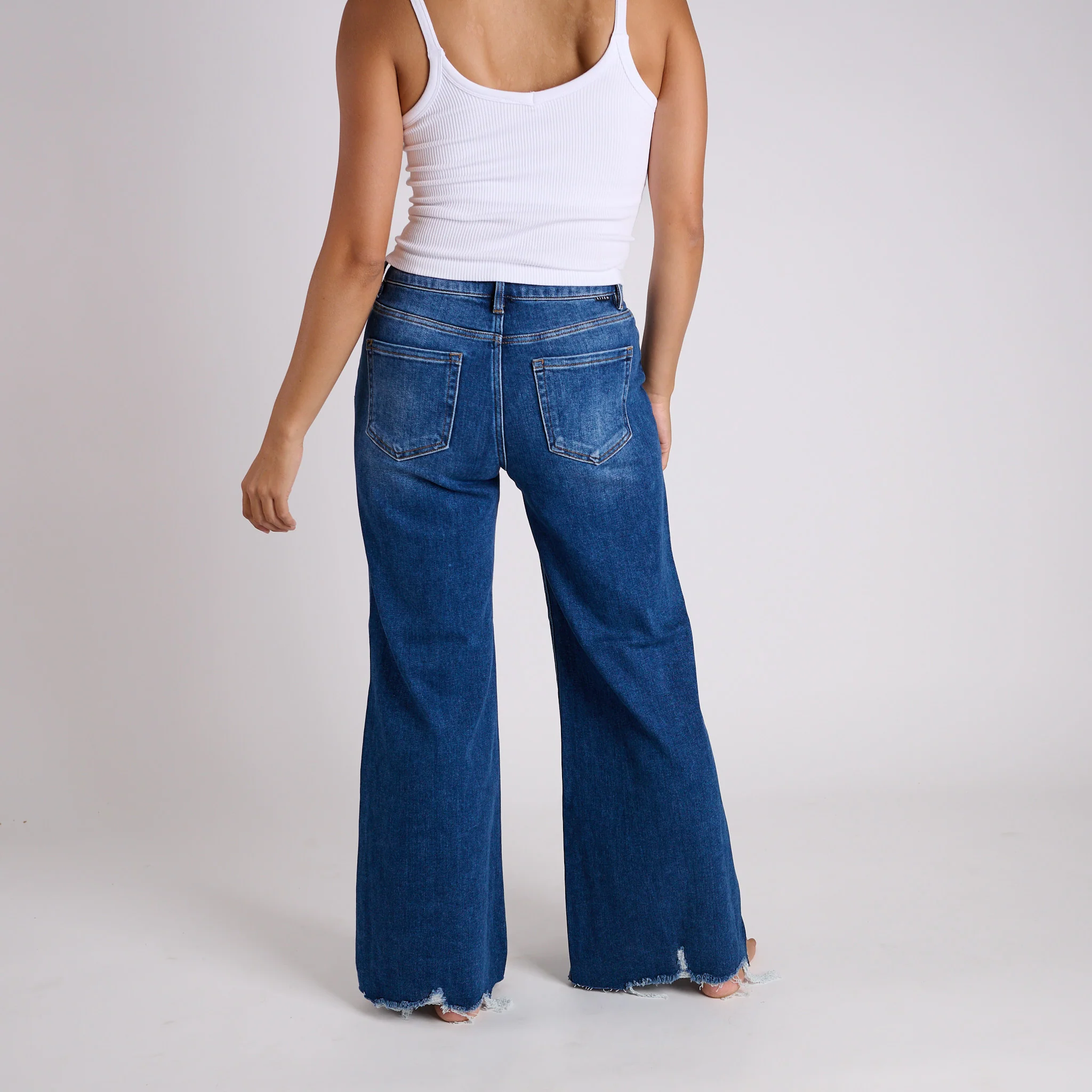 High Rise Raw Hem Wide Leg Dark Jeans - Image 5