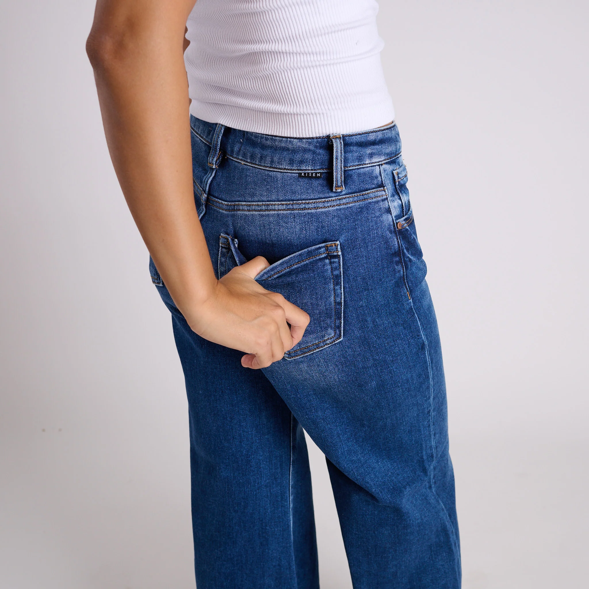 High Rise Raw Hem Wide Leg Dark Jeans - Image 6