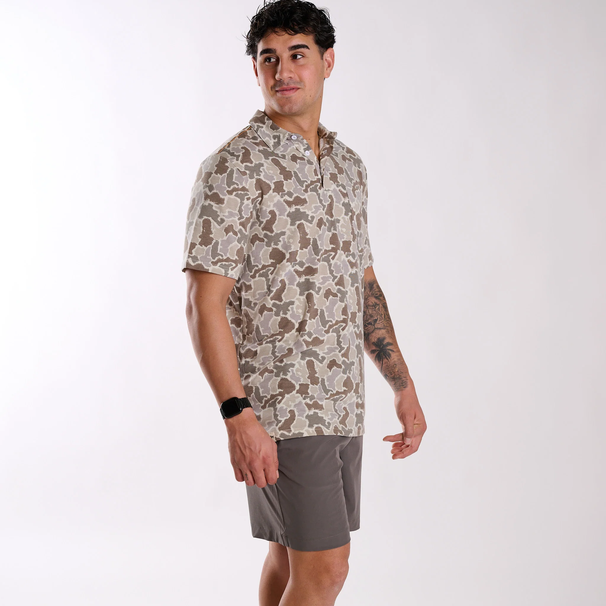 Button Drawstring Waist Shorts in Grey - Image 2
