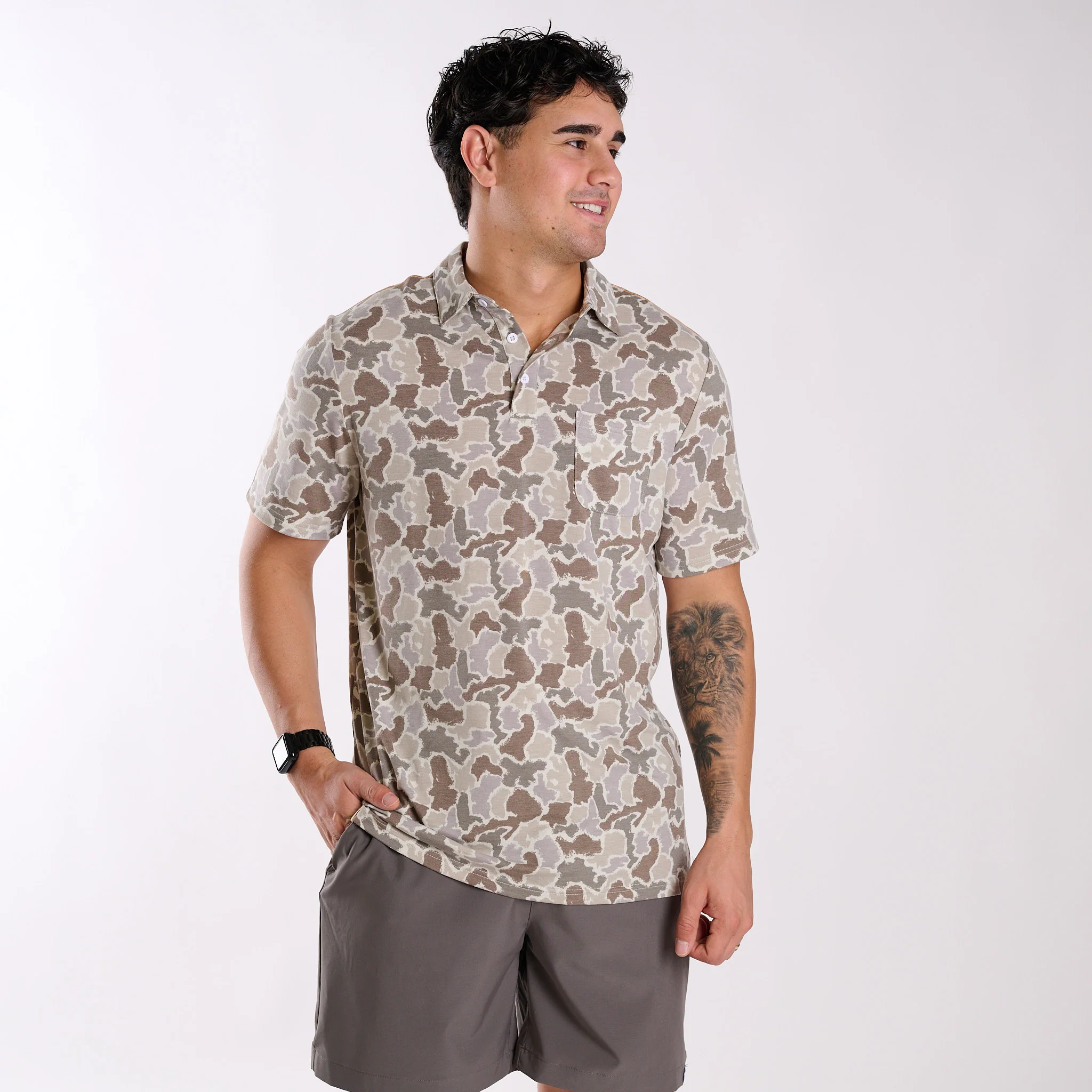 Grey and Tan Camo Polo
