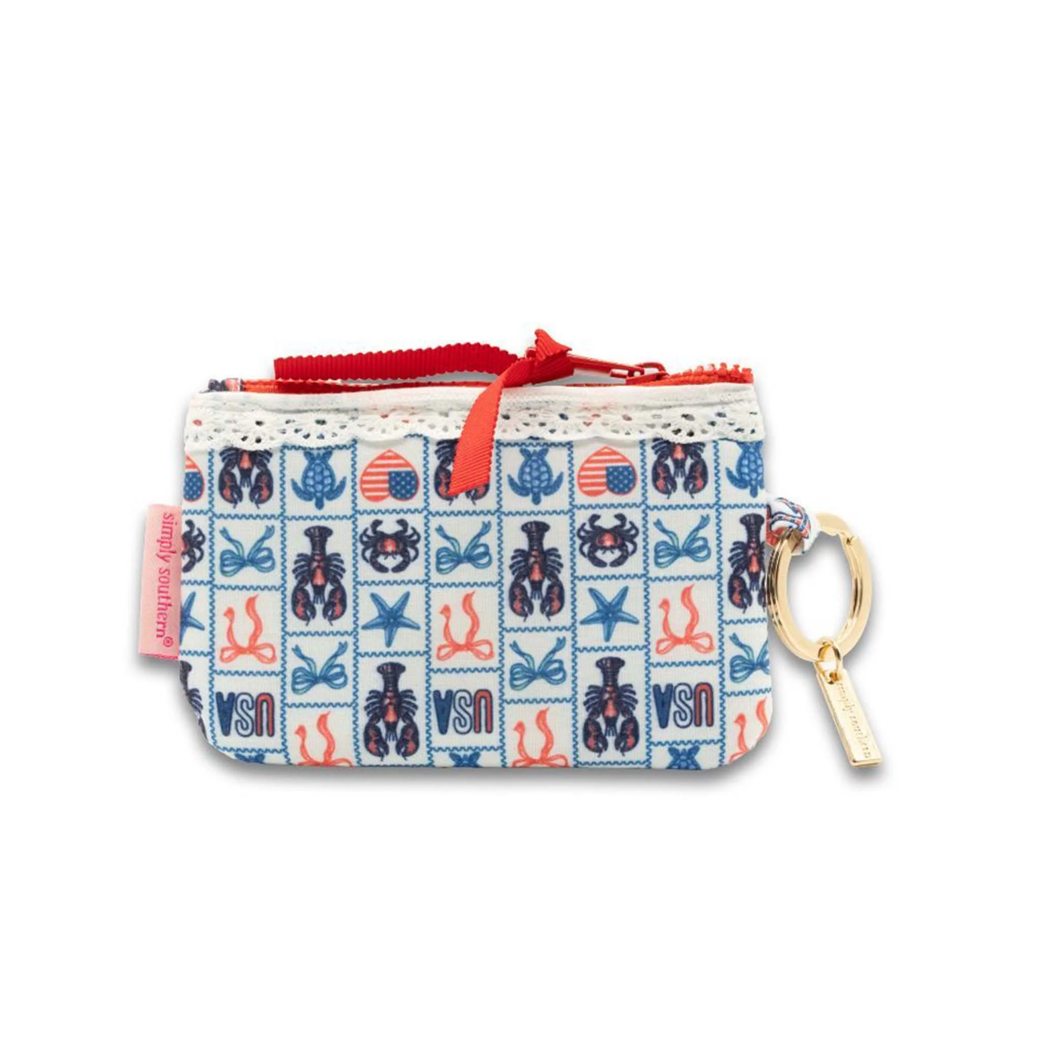 Lobster Patch ID Wallet with Lace Trim