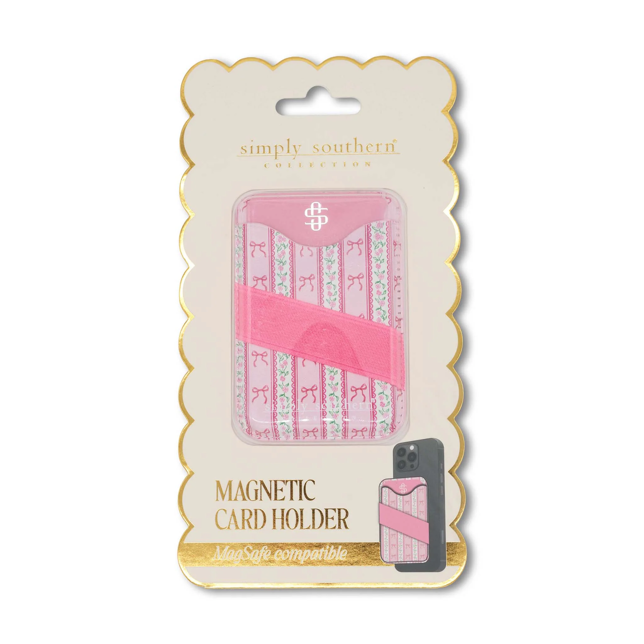 Magnetic Phone Wallet in Pink Floral Stripe