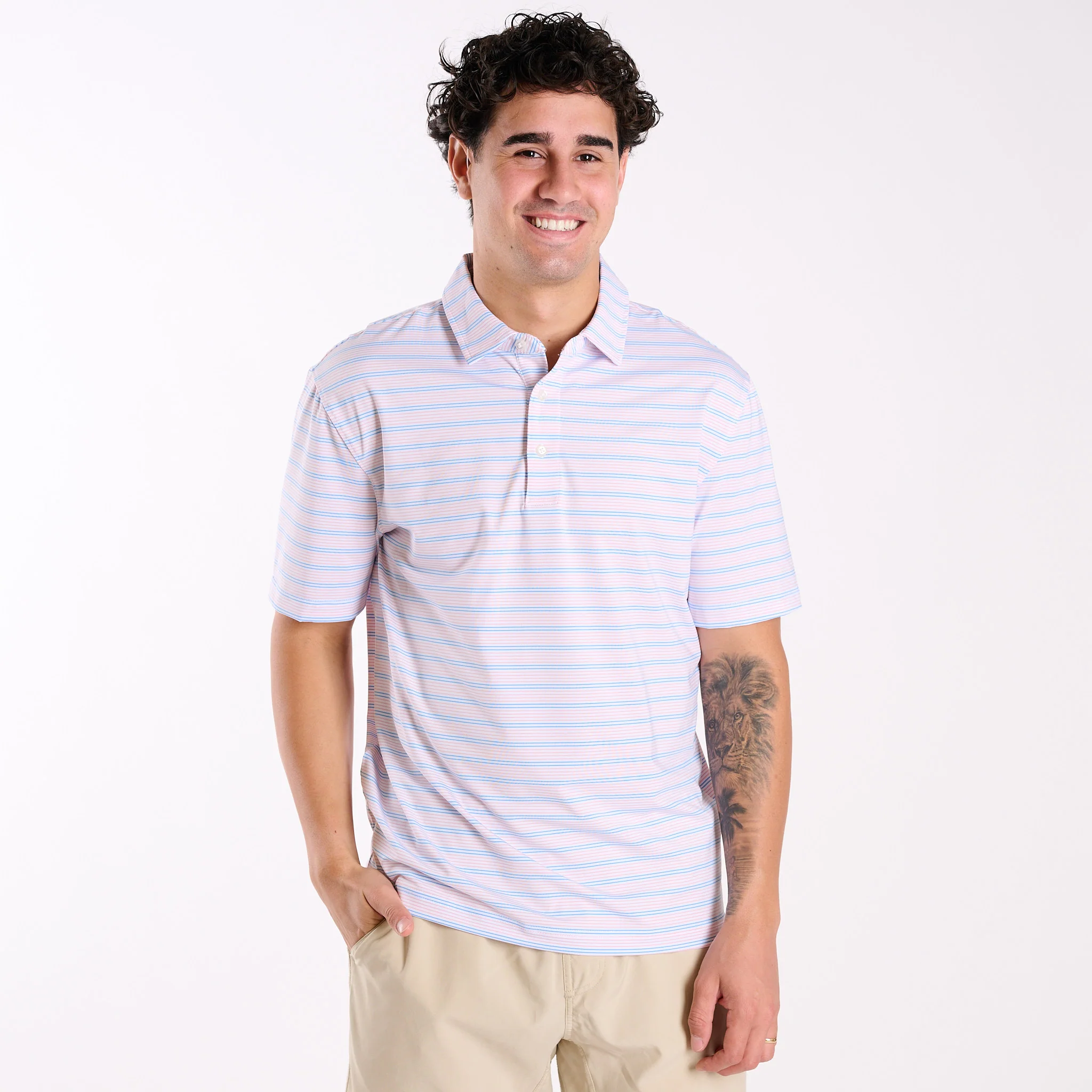 Men's Blue Striped UPF Polo - Image 3