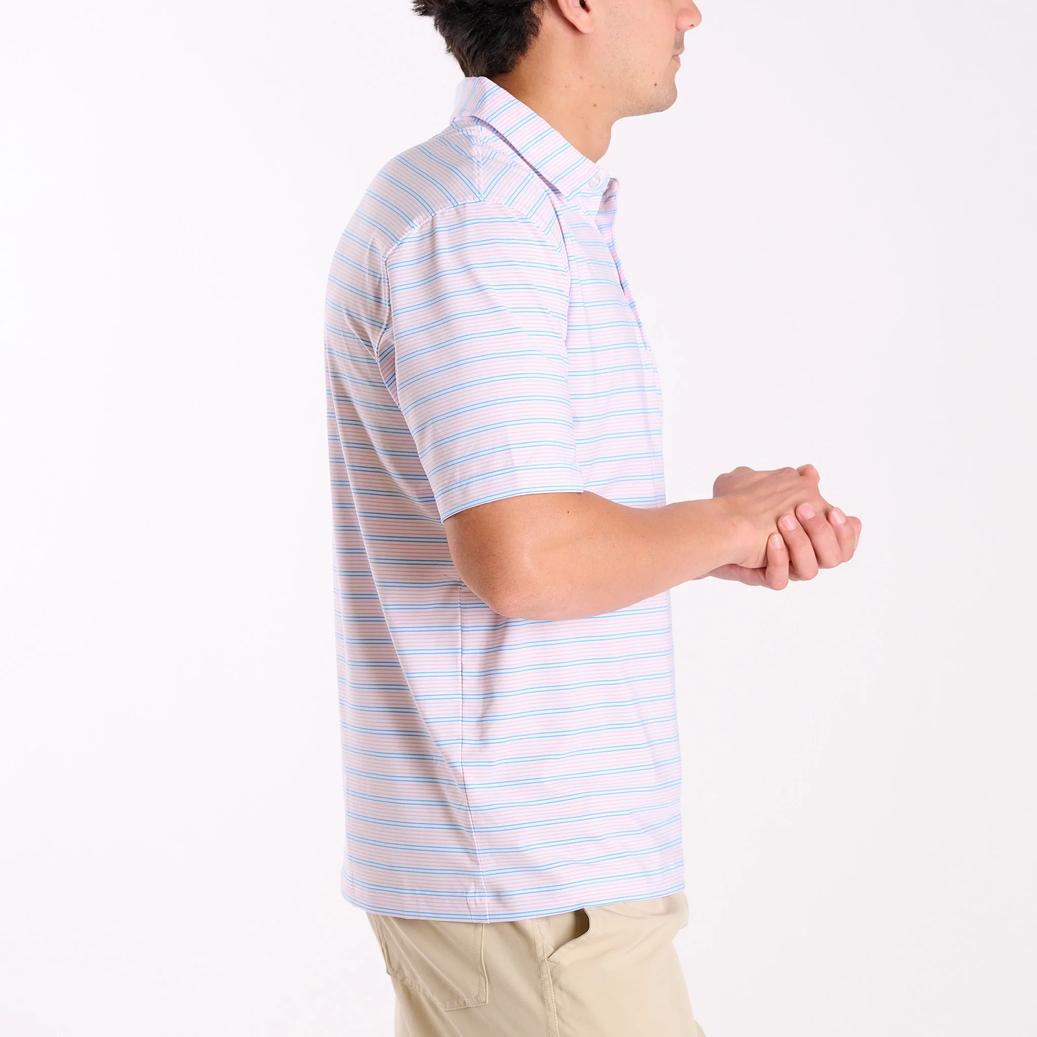 Men's Blue Striped UPF Polo - Image 4