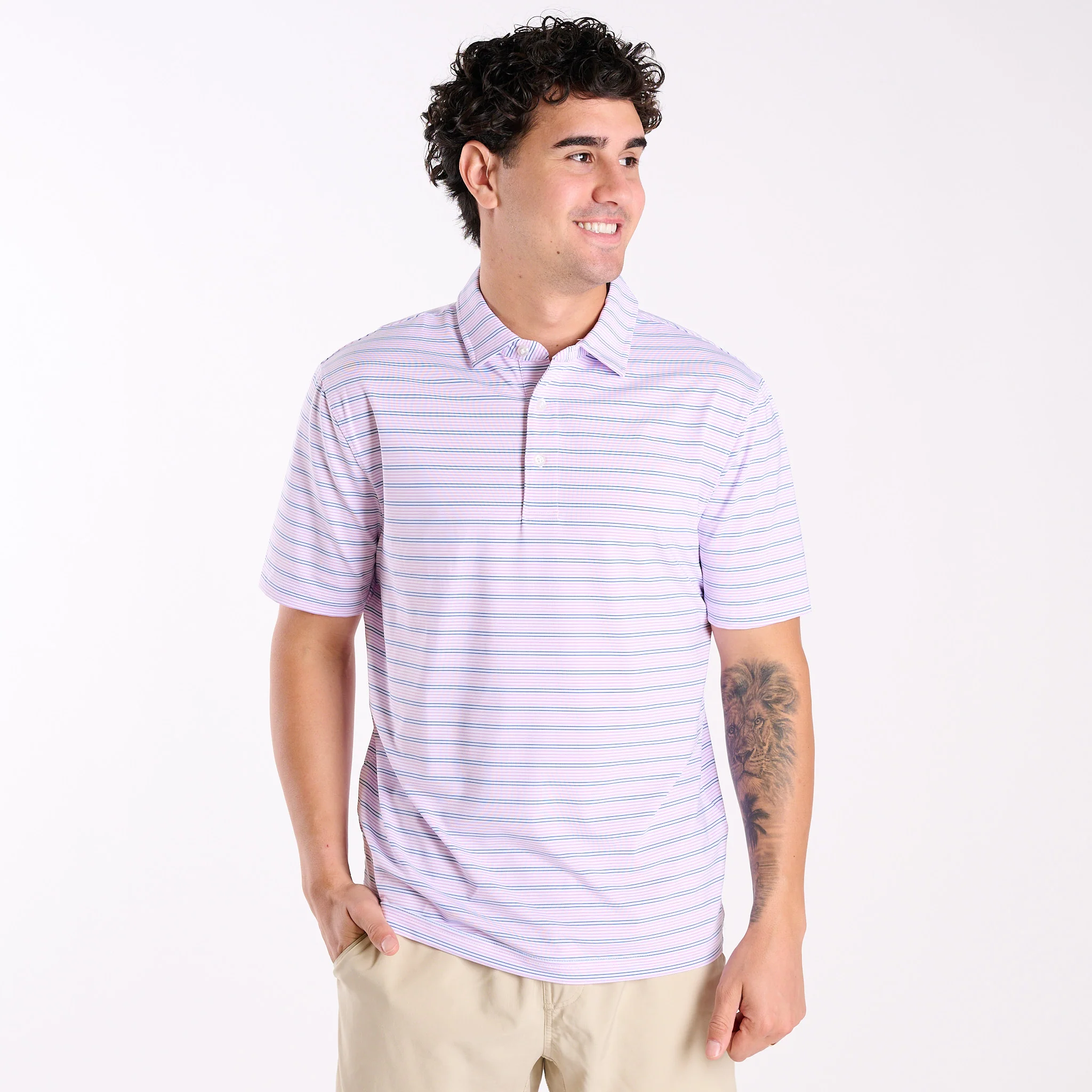 Men's Purple and Blue Striped UPF Polo