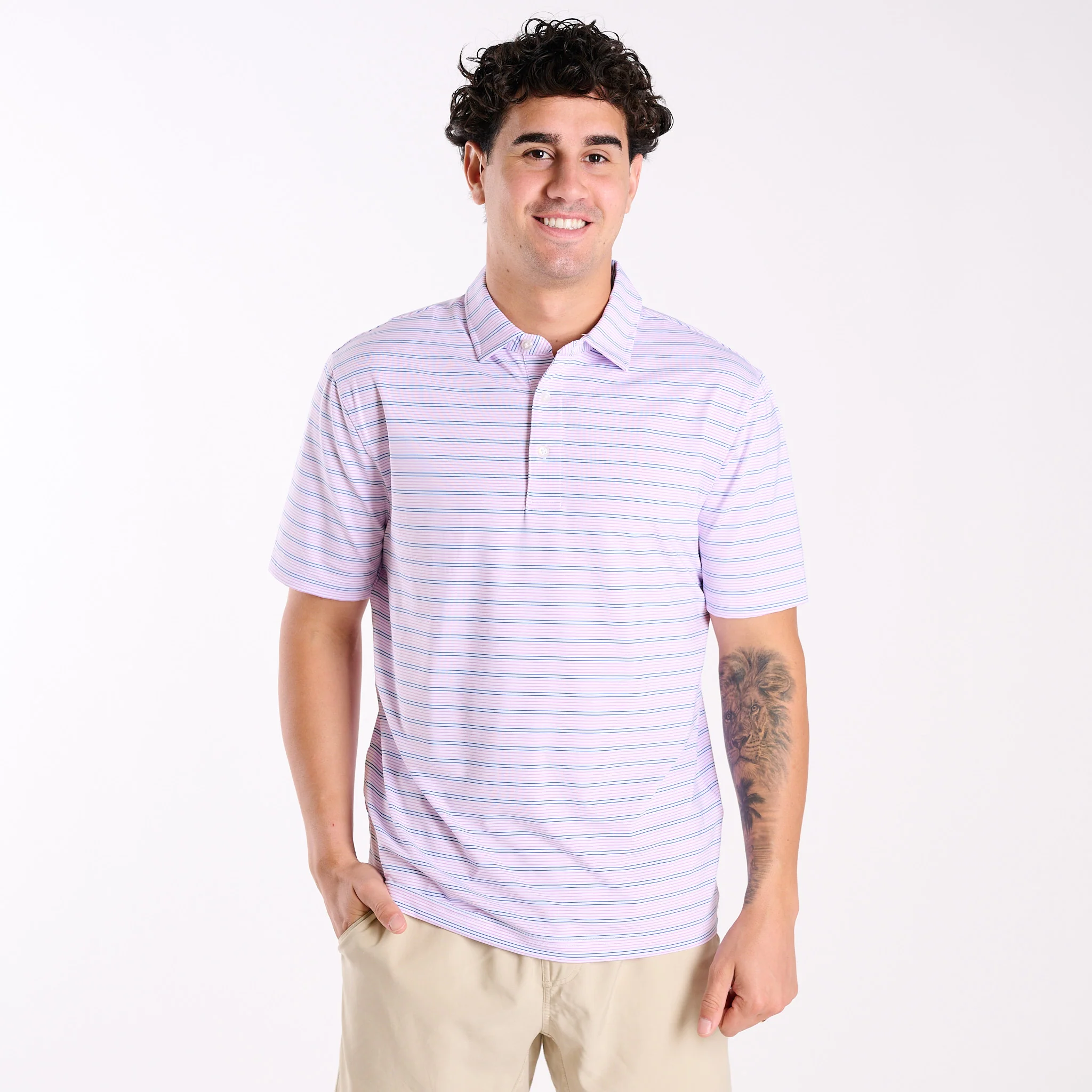 Men's Purple and Blue Striped UPF Polo - Image 3