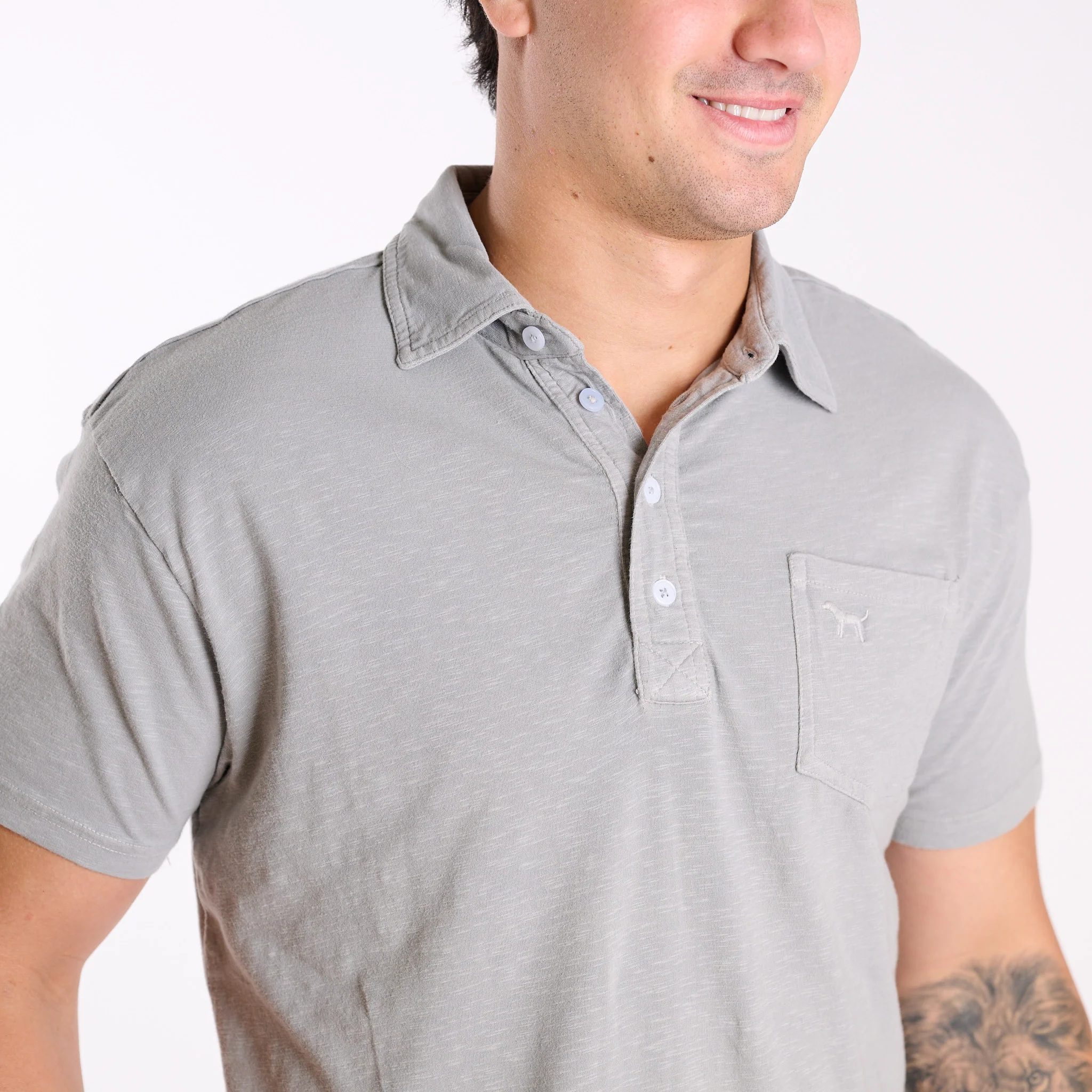 Men's Seaside Washed Polo in Silver - Image 2
