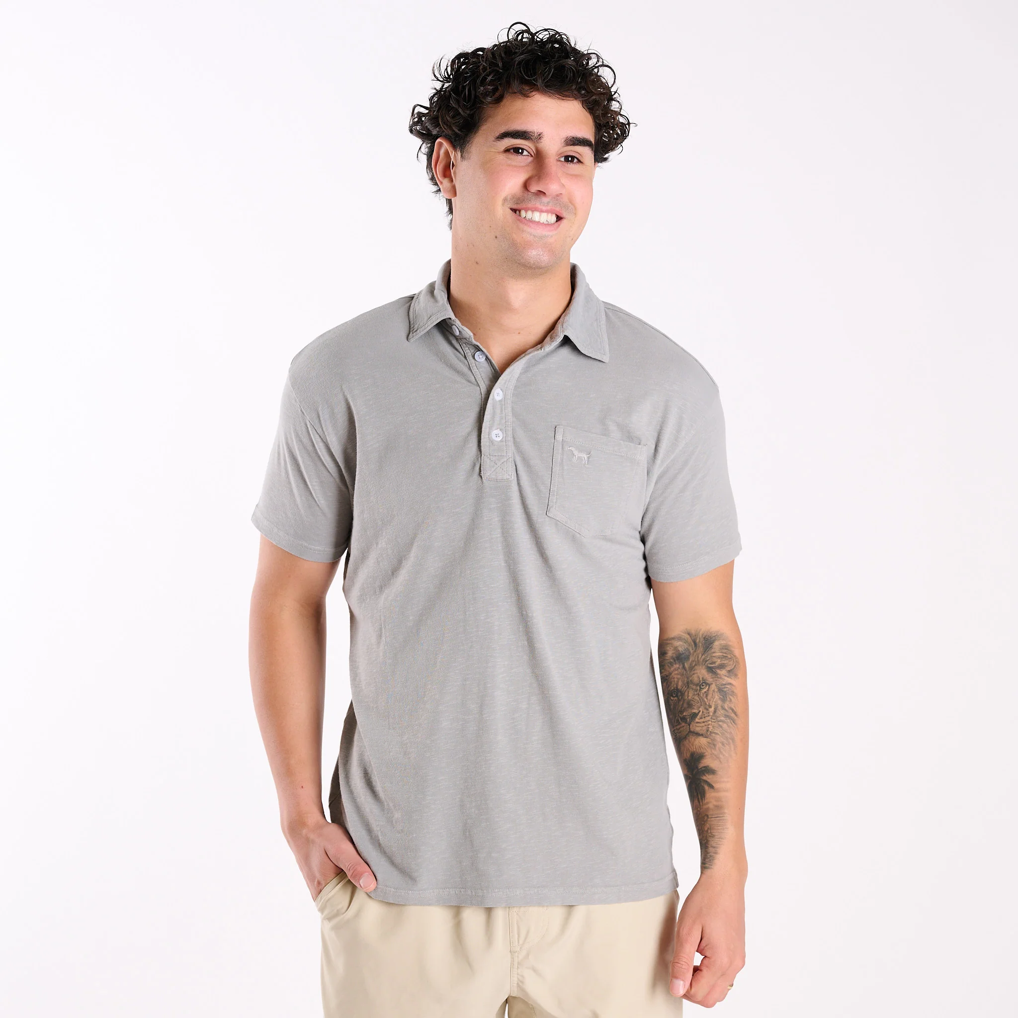 Men's Seaside Washed Polo in Silver - Image 4