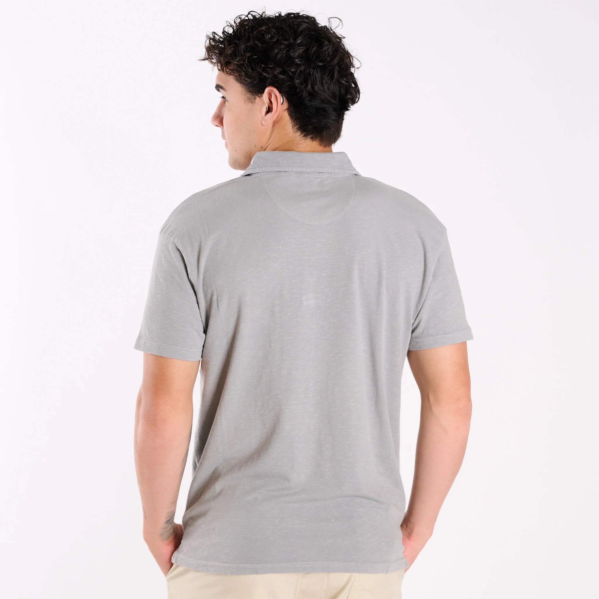 Men's Seaside Washed Polo in Silver - Image 5