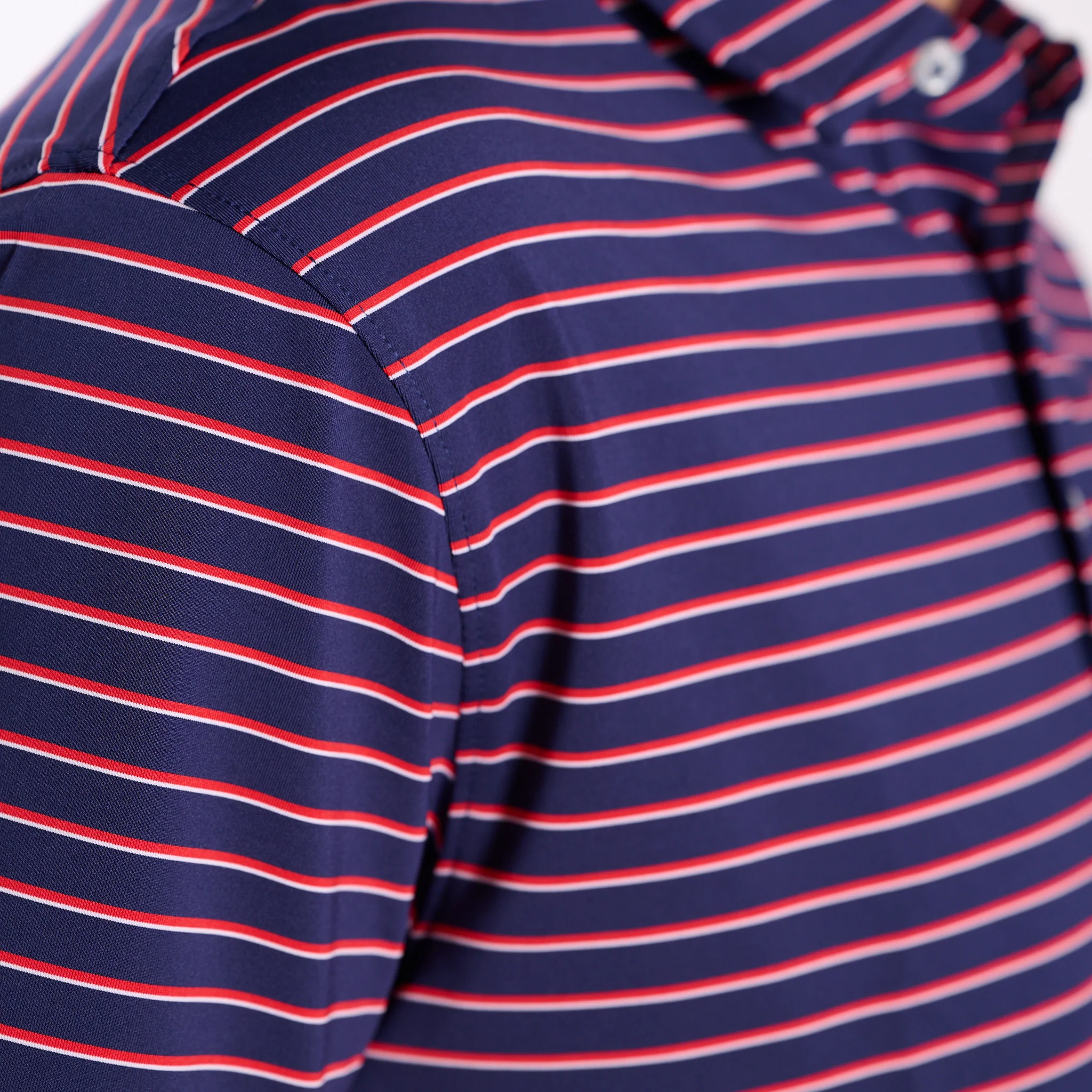 Men's Striped UPF Polo in Red - Image 2