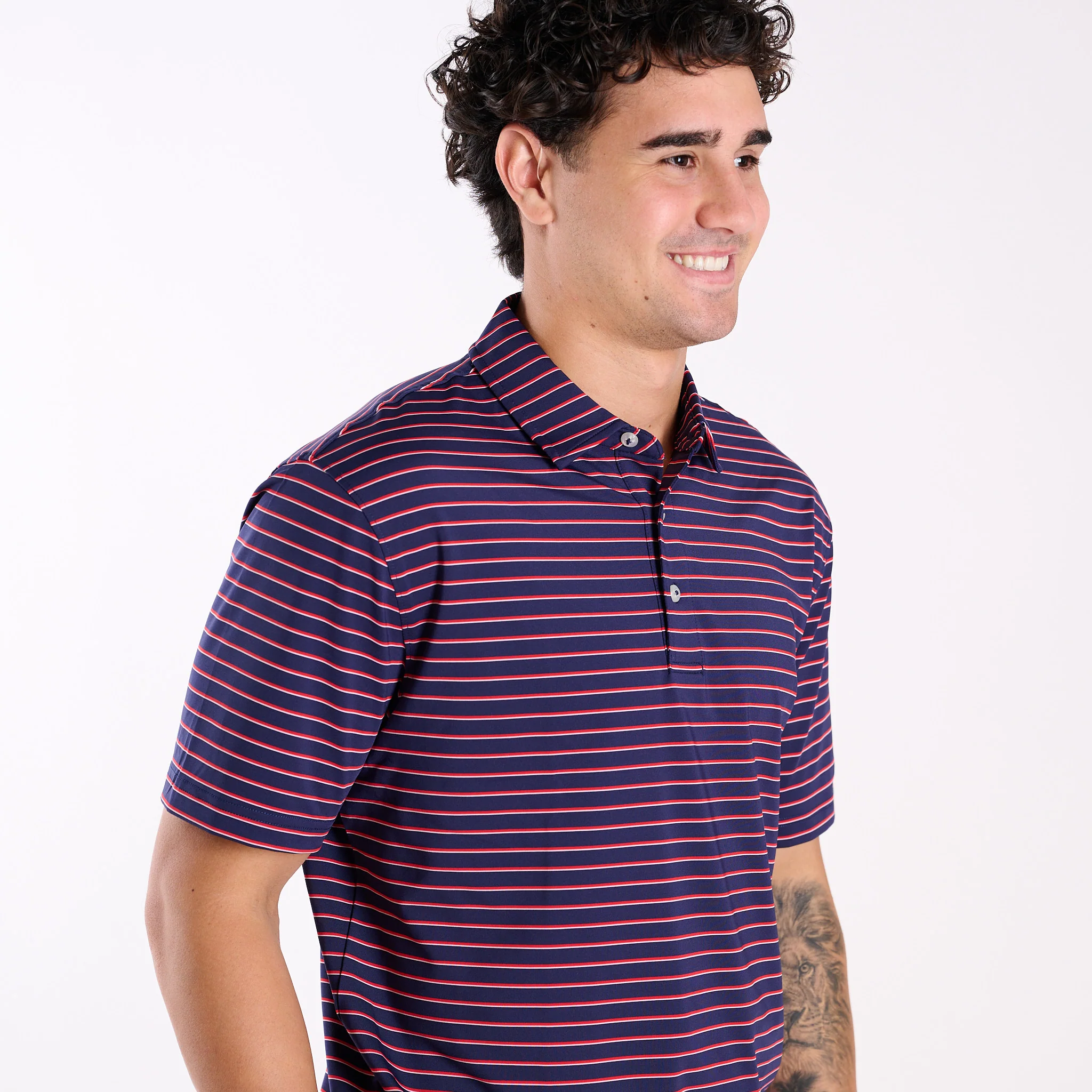Men's Striped UPF Polo in Red - Image 3