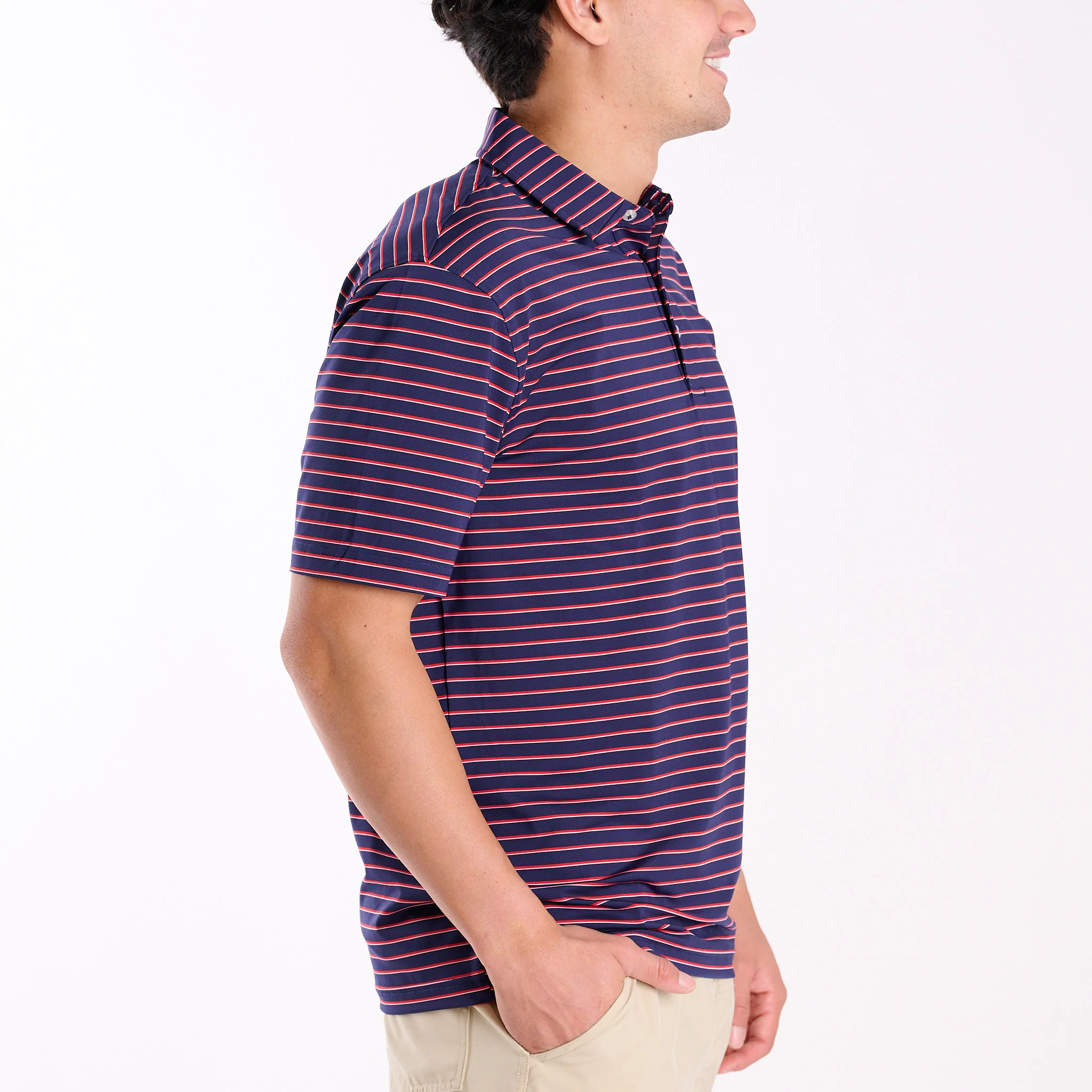 Men's Striped UPF Polo in Red - Image 4