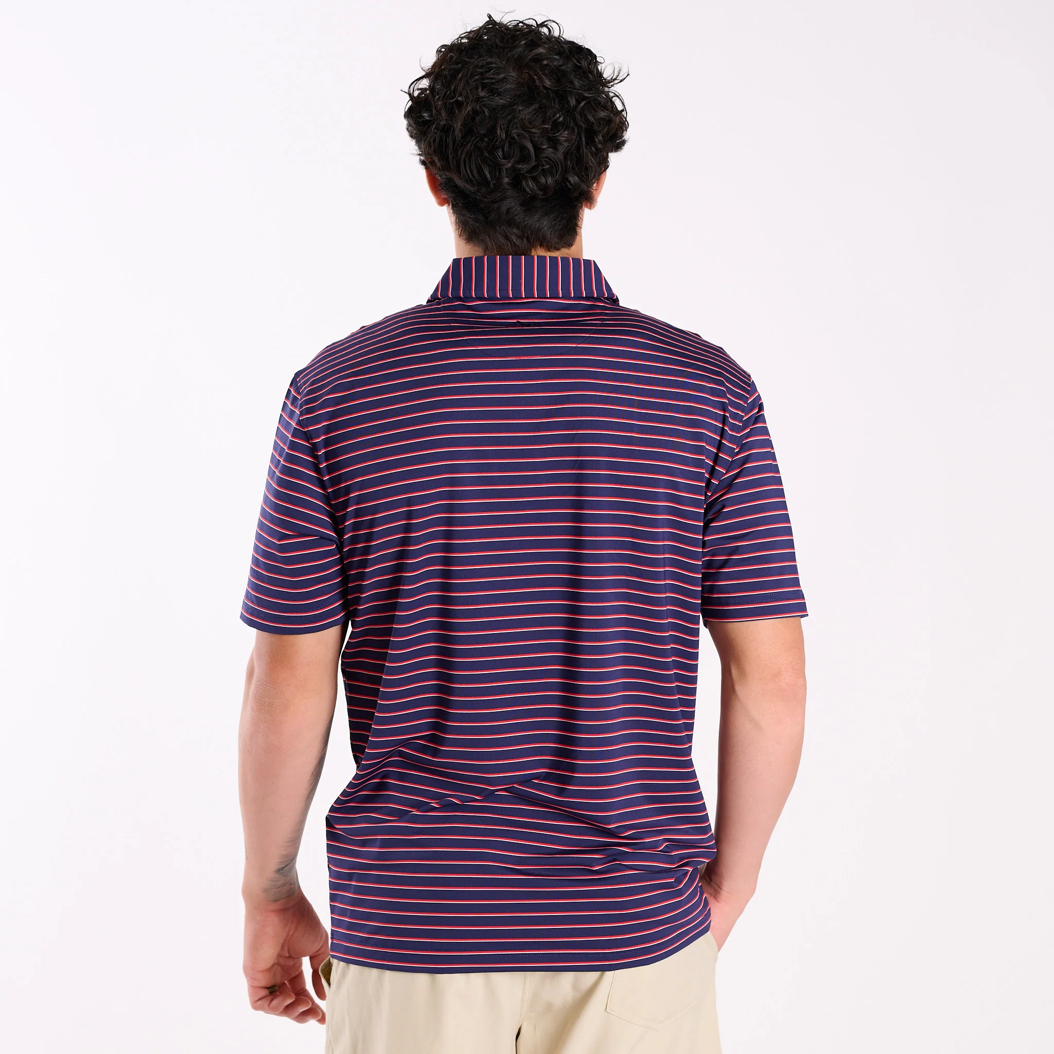 Men's Striped UPF Polo in Red - Image 6