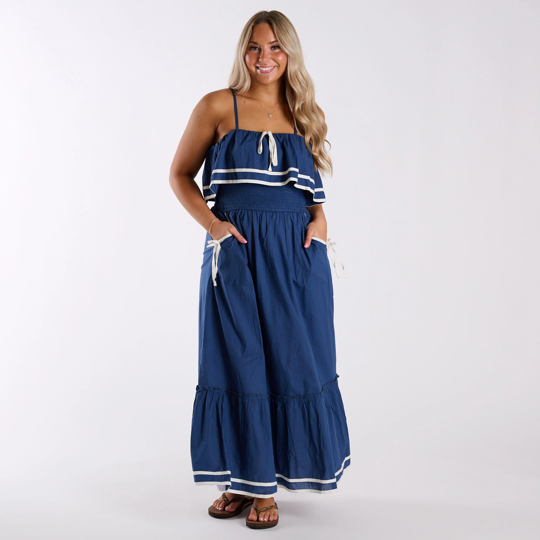 Nautical Trim Sleeveless Maxi Dress in Navy - Image 3