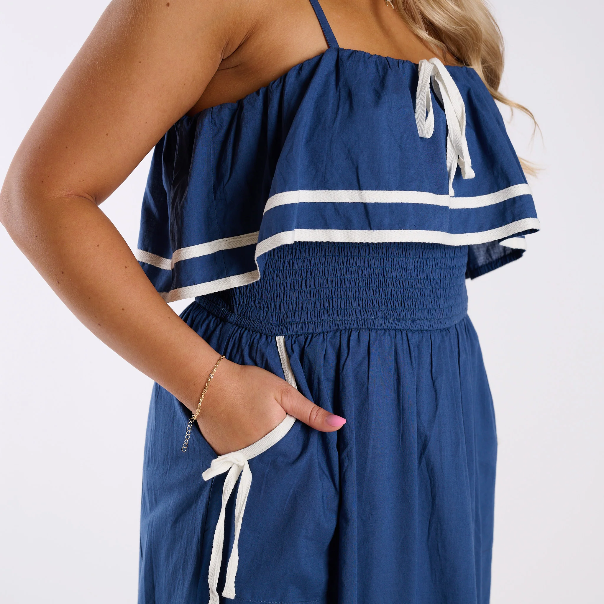 Nautical Trim Sleeveless Maxi Dress in Navy - Image 4