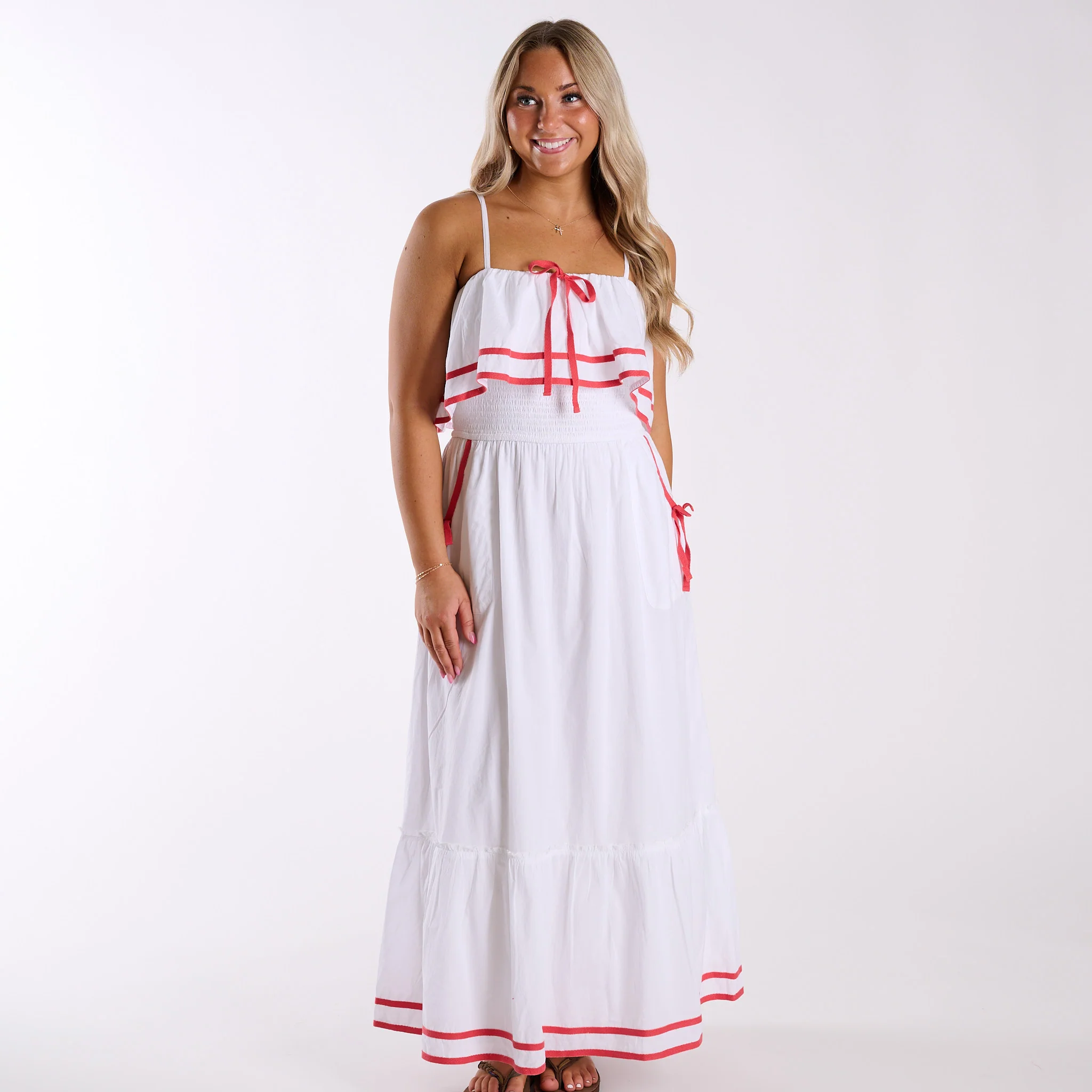 Nautical Trim Sleeveless Maxi Dress in White