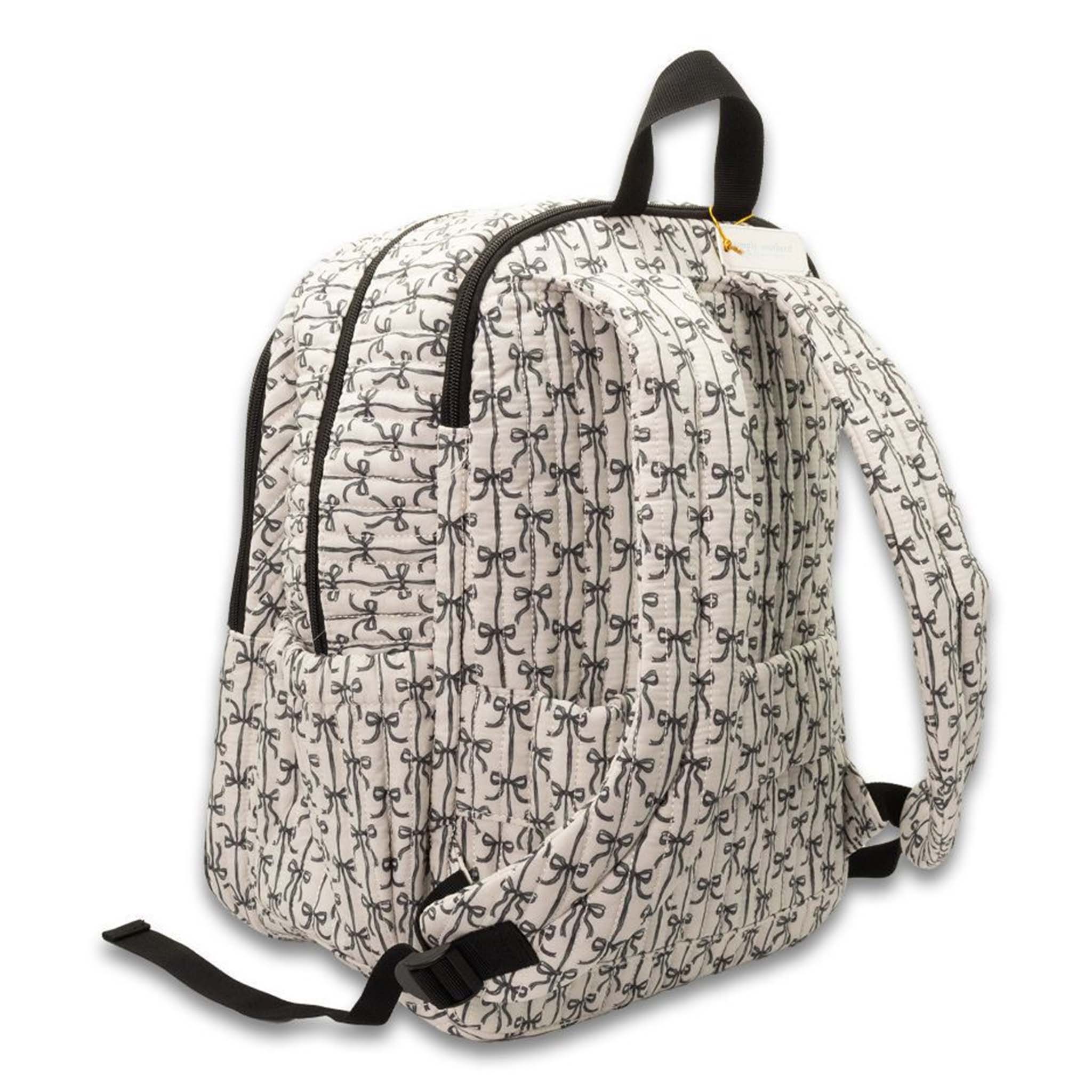 Quilted Bow Backpack in Black and Cream - Image 2