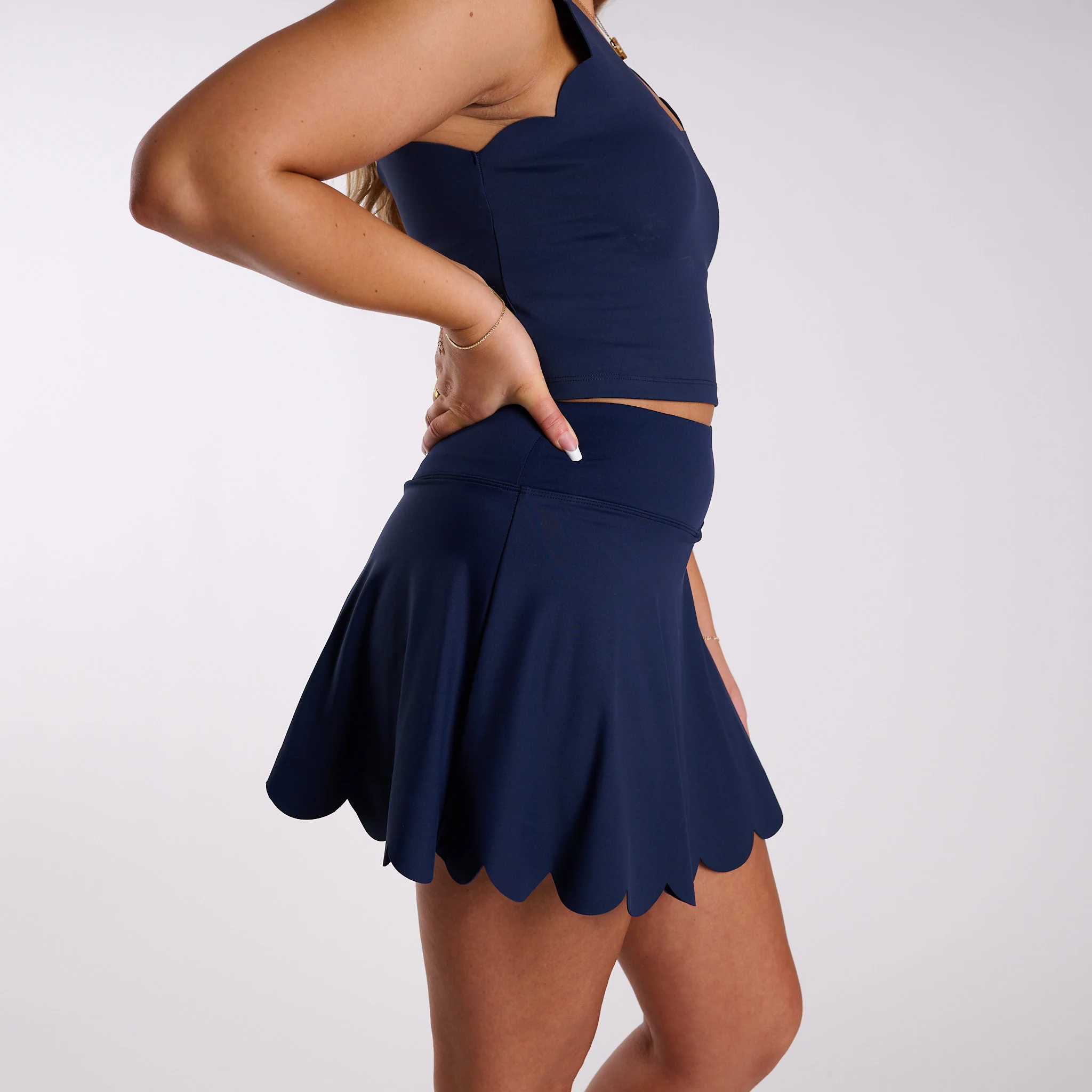 Scallop Hem Active Skort in Navy - Image 5