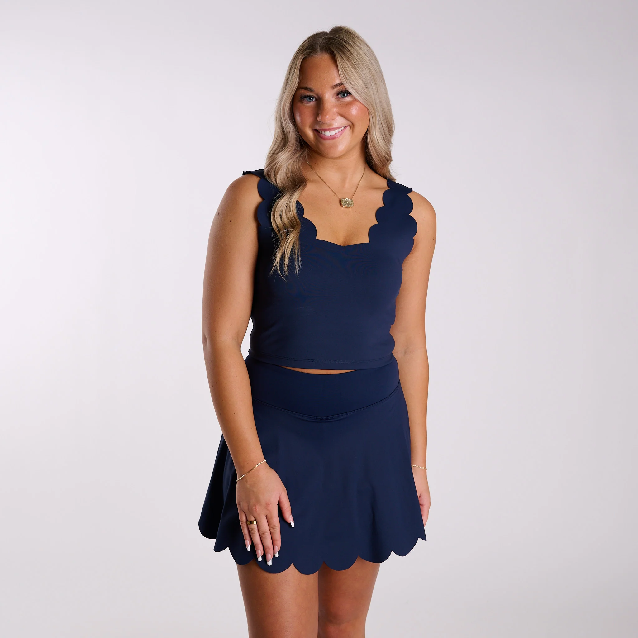Scallop V-Neck Brami in Navy - Image 4