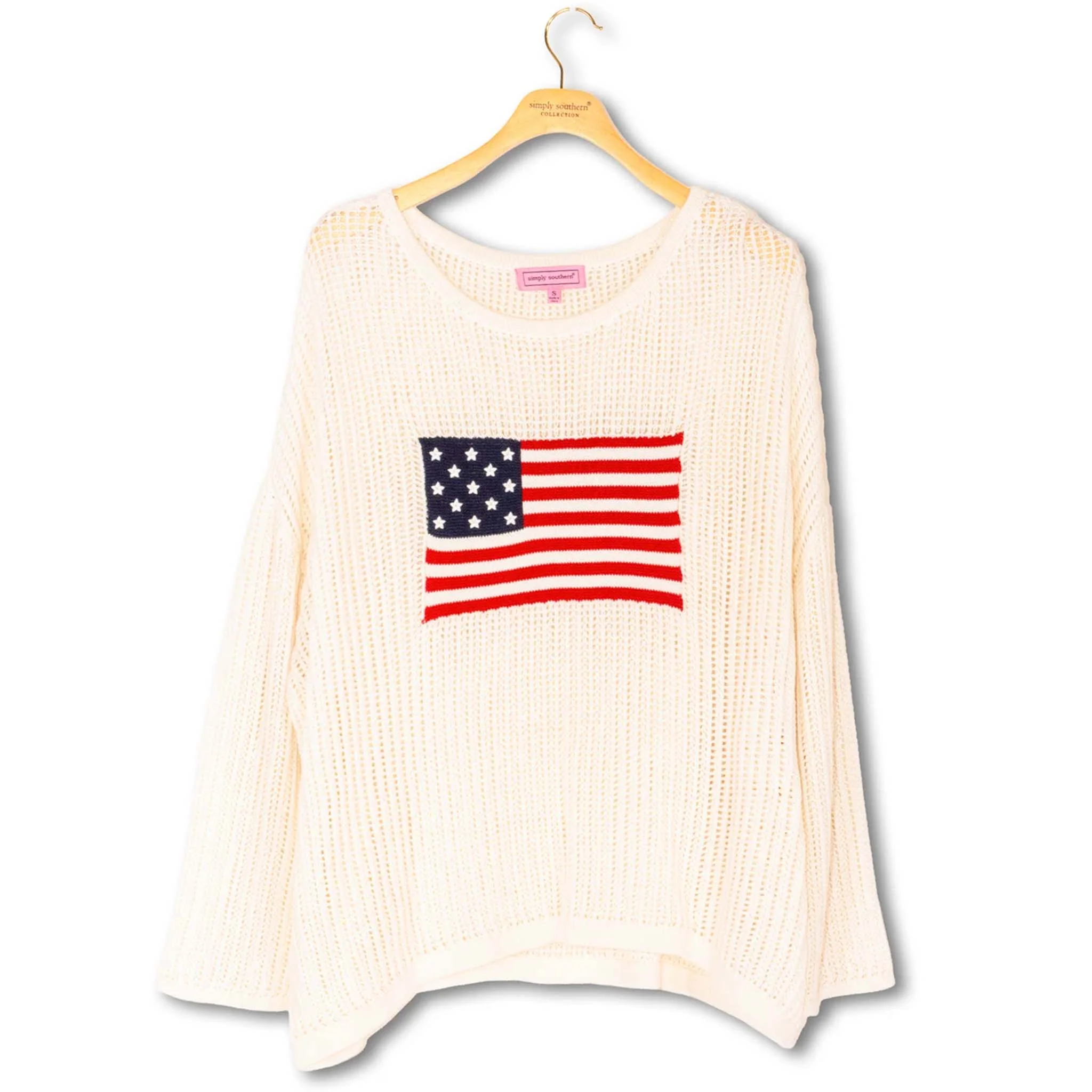 USA Flag Open Knit Sweater in White - Image 2