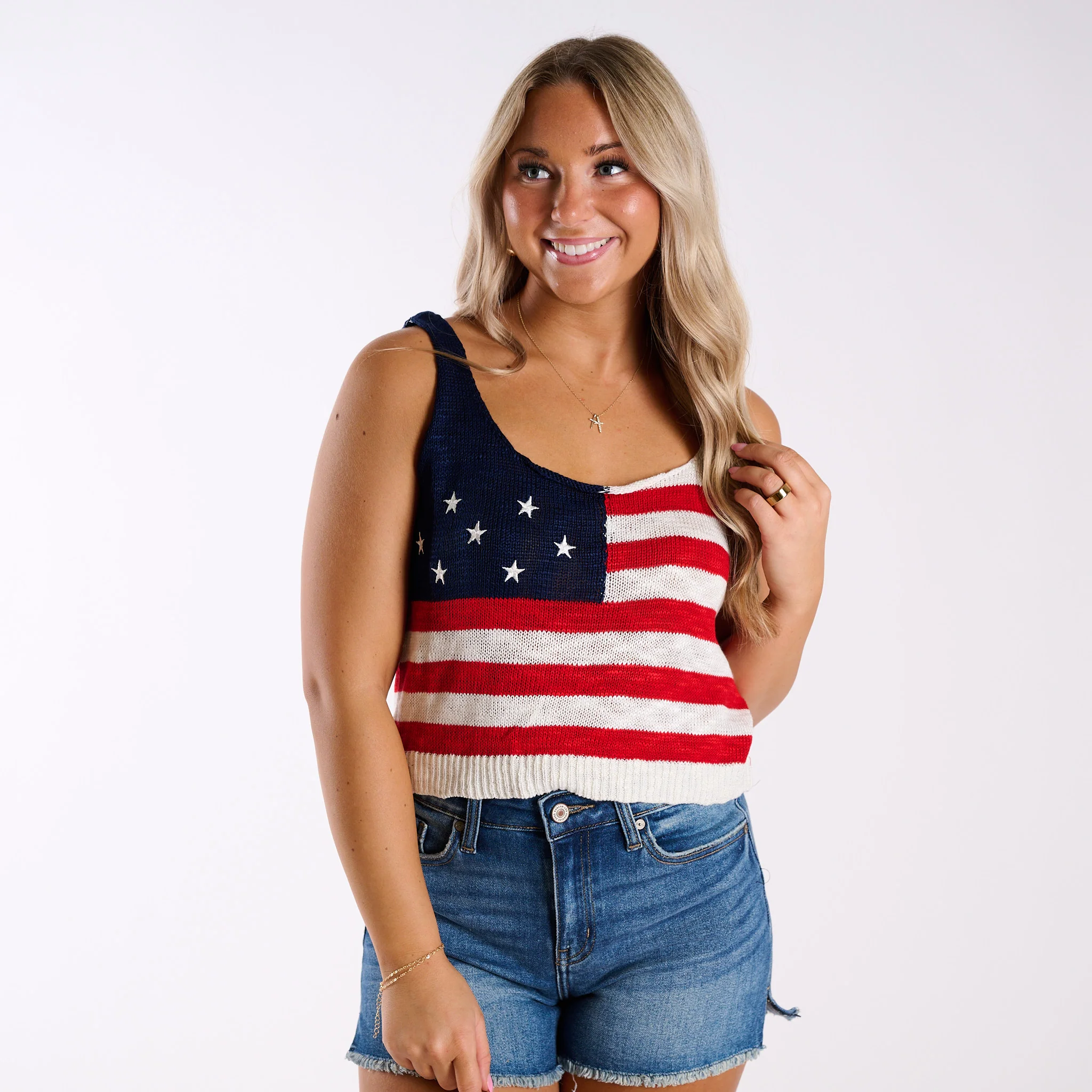 USA Flag Sweater Tank in Red, White, & Blue