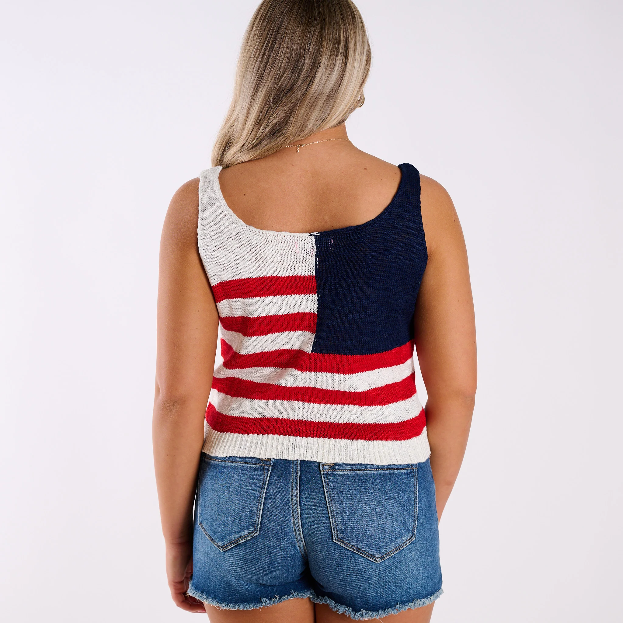 USA Flag Sweater Tank in Red, White, & Blue - Image 4
