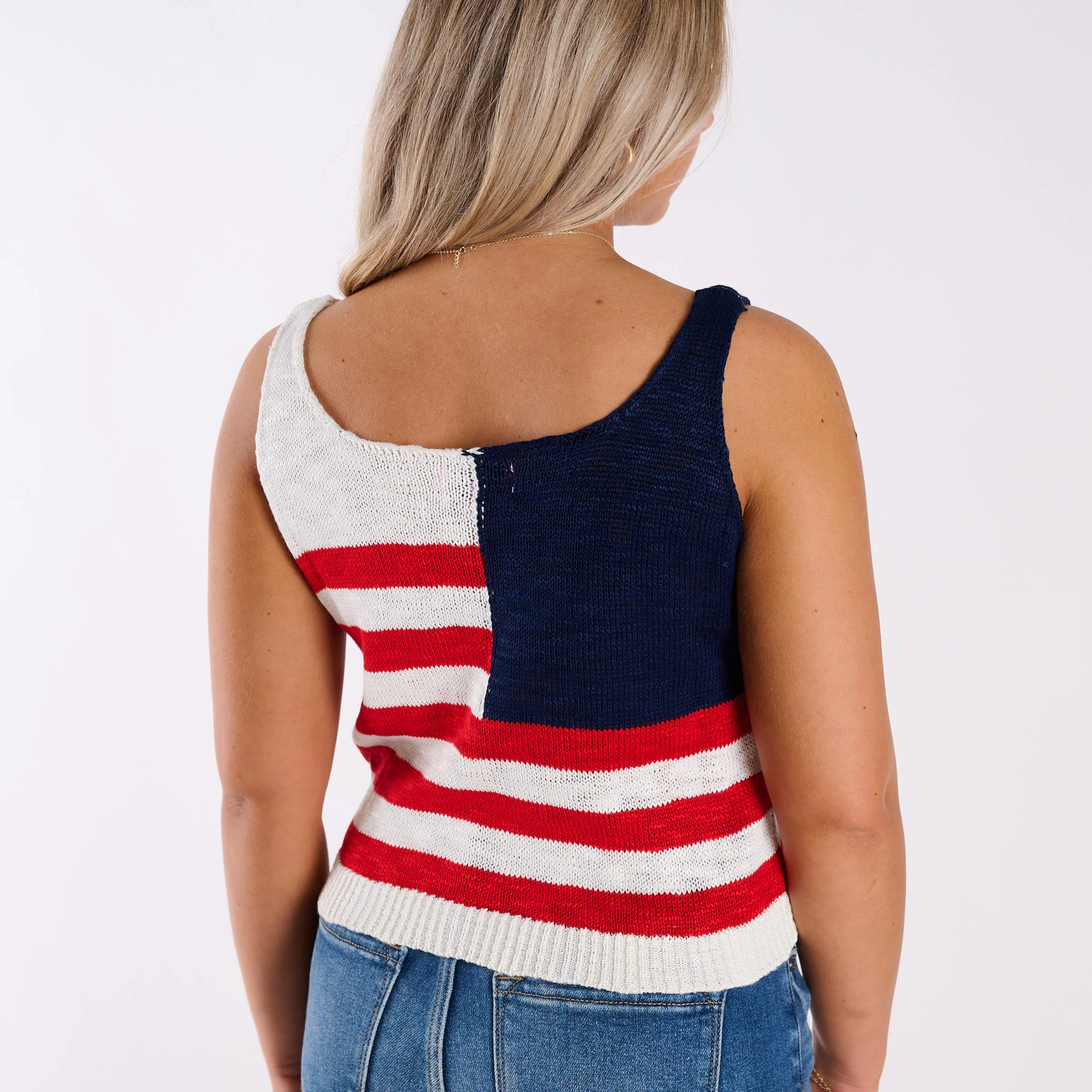 USA Flag Sweater Tank in Red, White, & Blue - Image 5