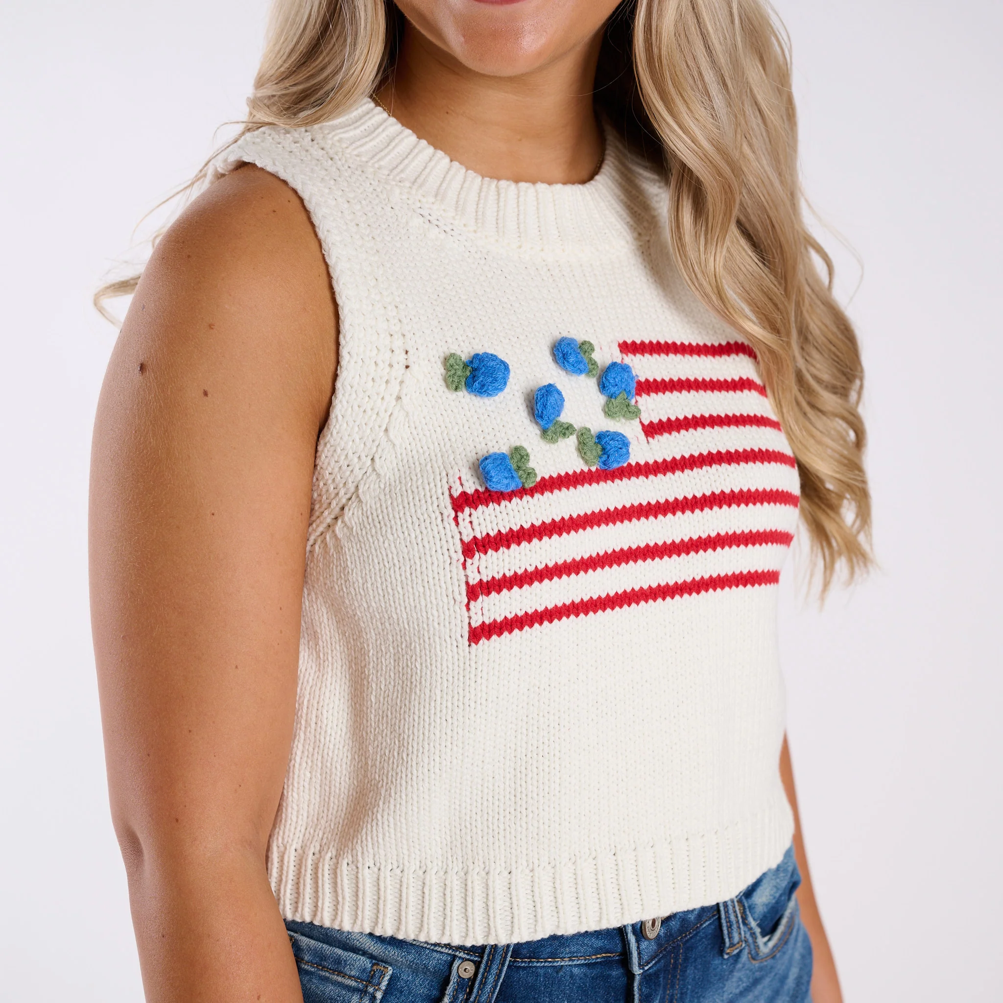 USA Flower Flag Sweater Tank in White - Image 2