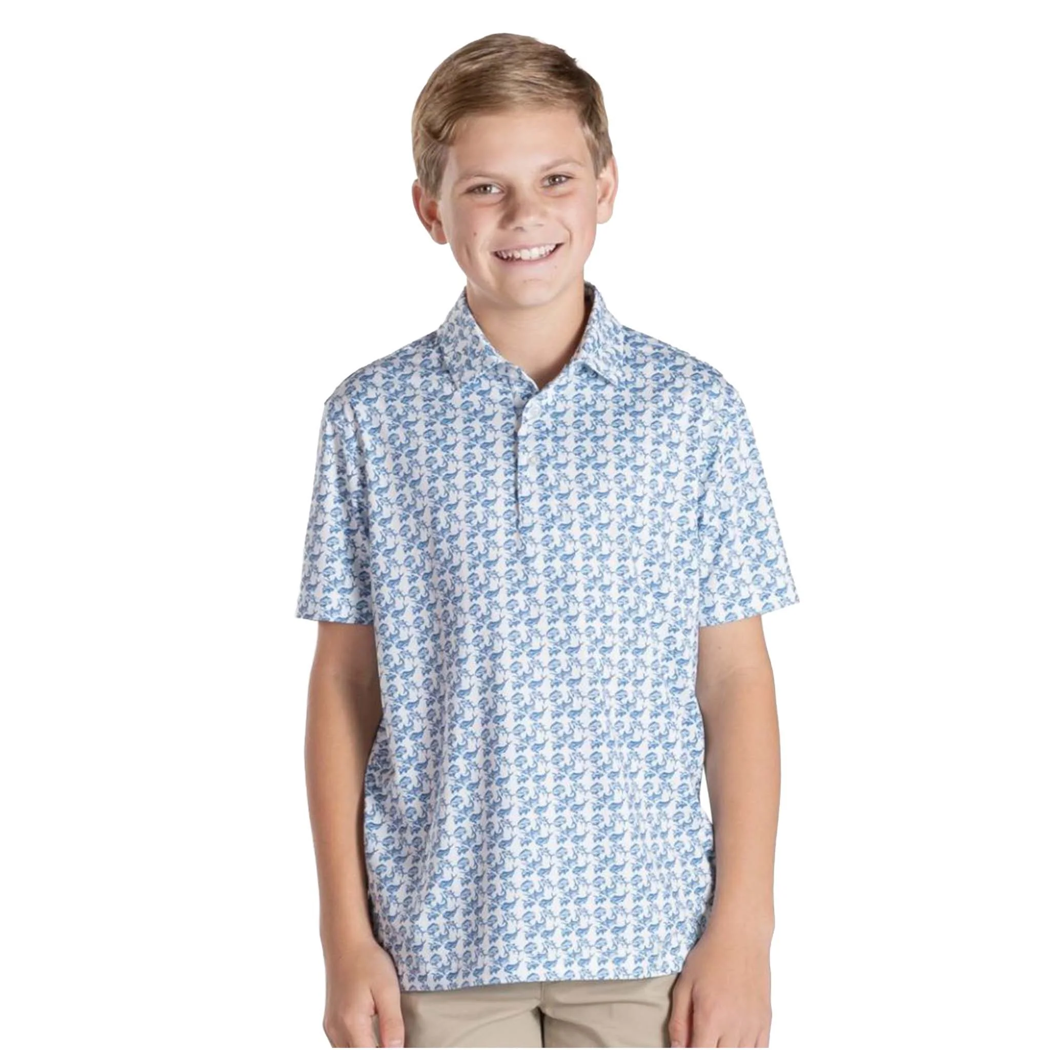 Youth Fish Printed Performance Polo