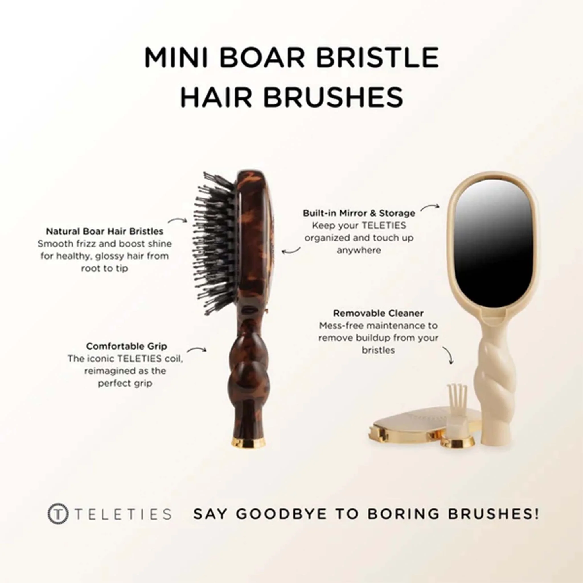 Mini Boar Bristle Hair Brush in Tortoise Shell - Image 3