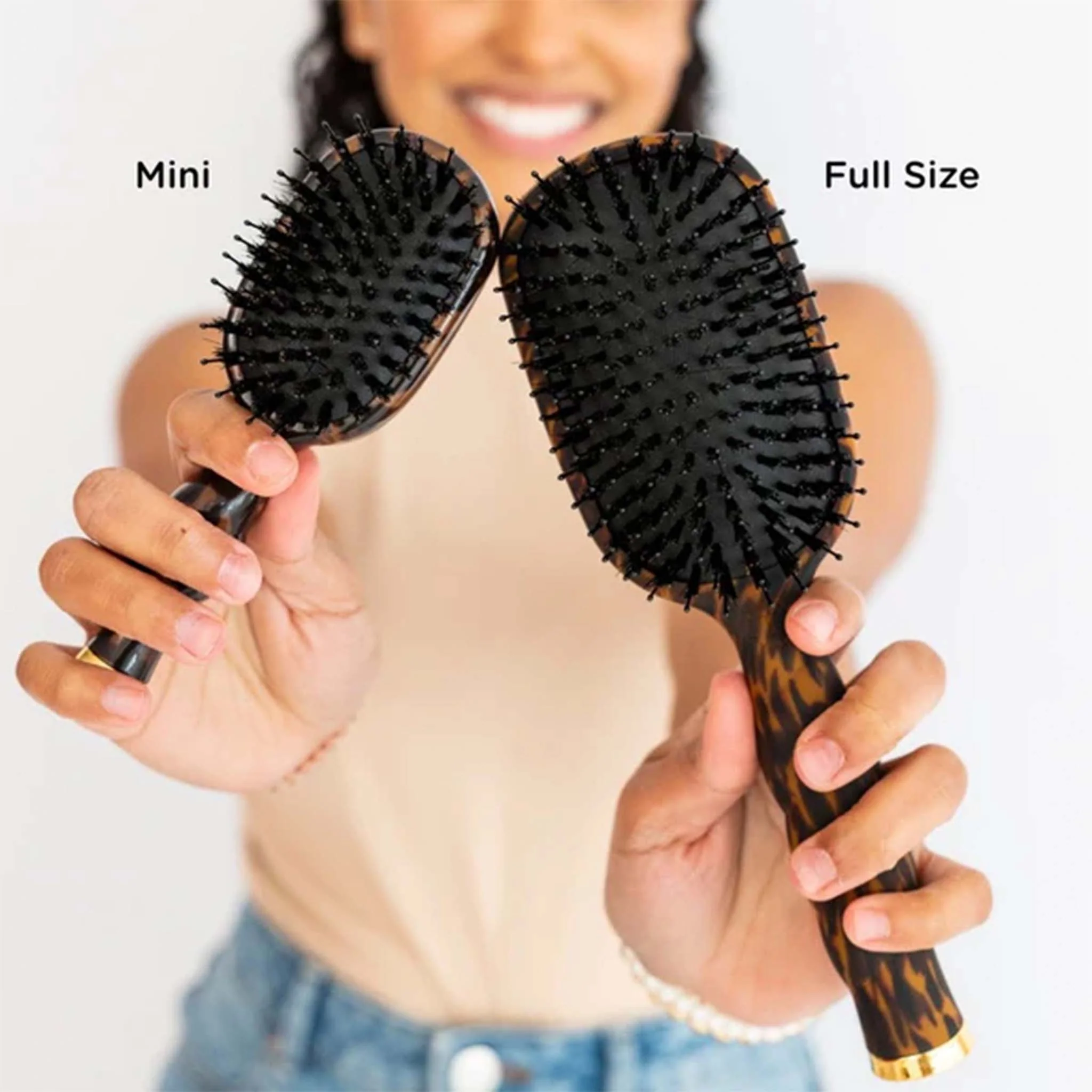 Mini Boar Bristle Hair Brush in Tortoise Shell - Image 4