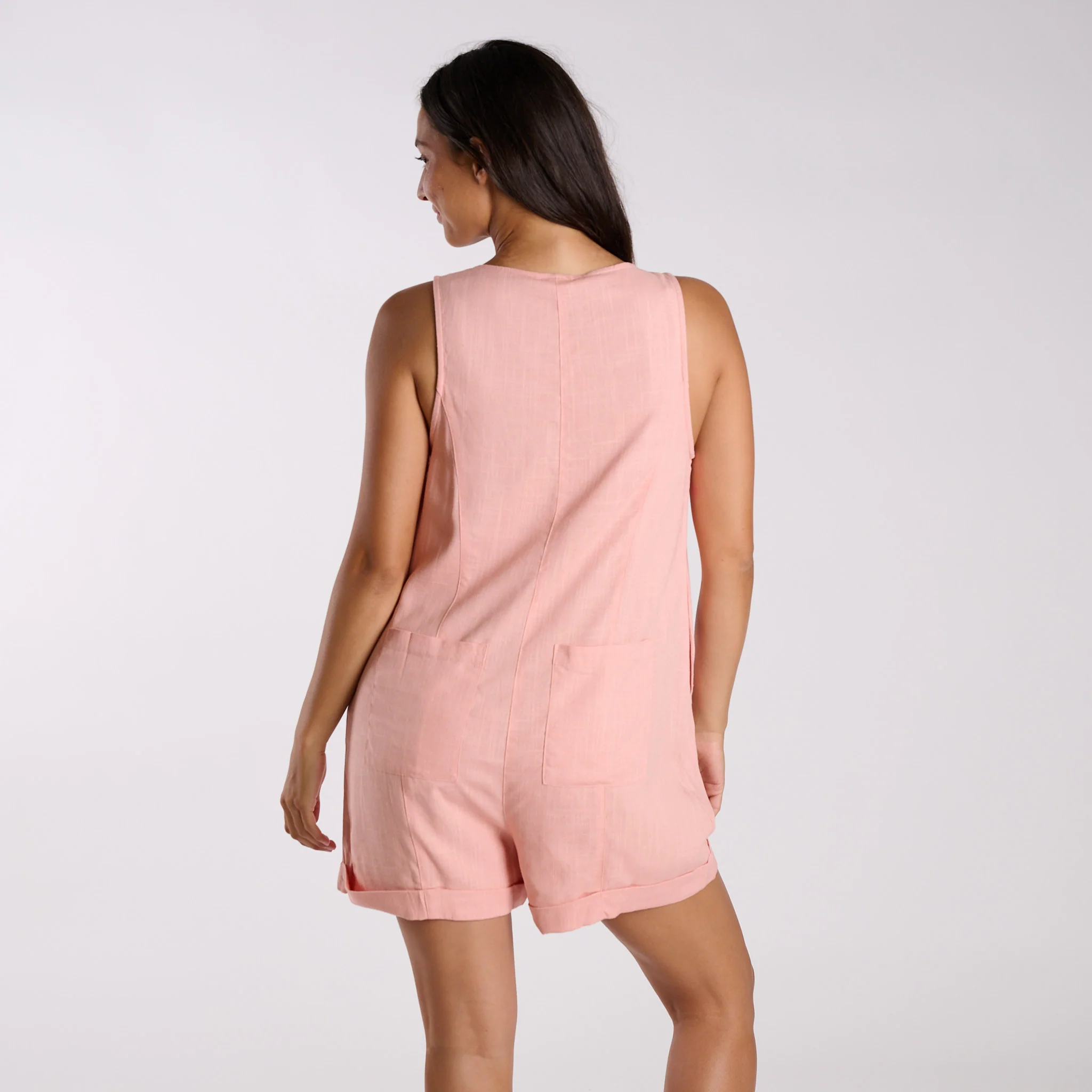 Button Front Linen Blend Romper - Image 3