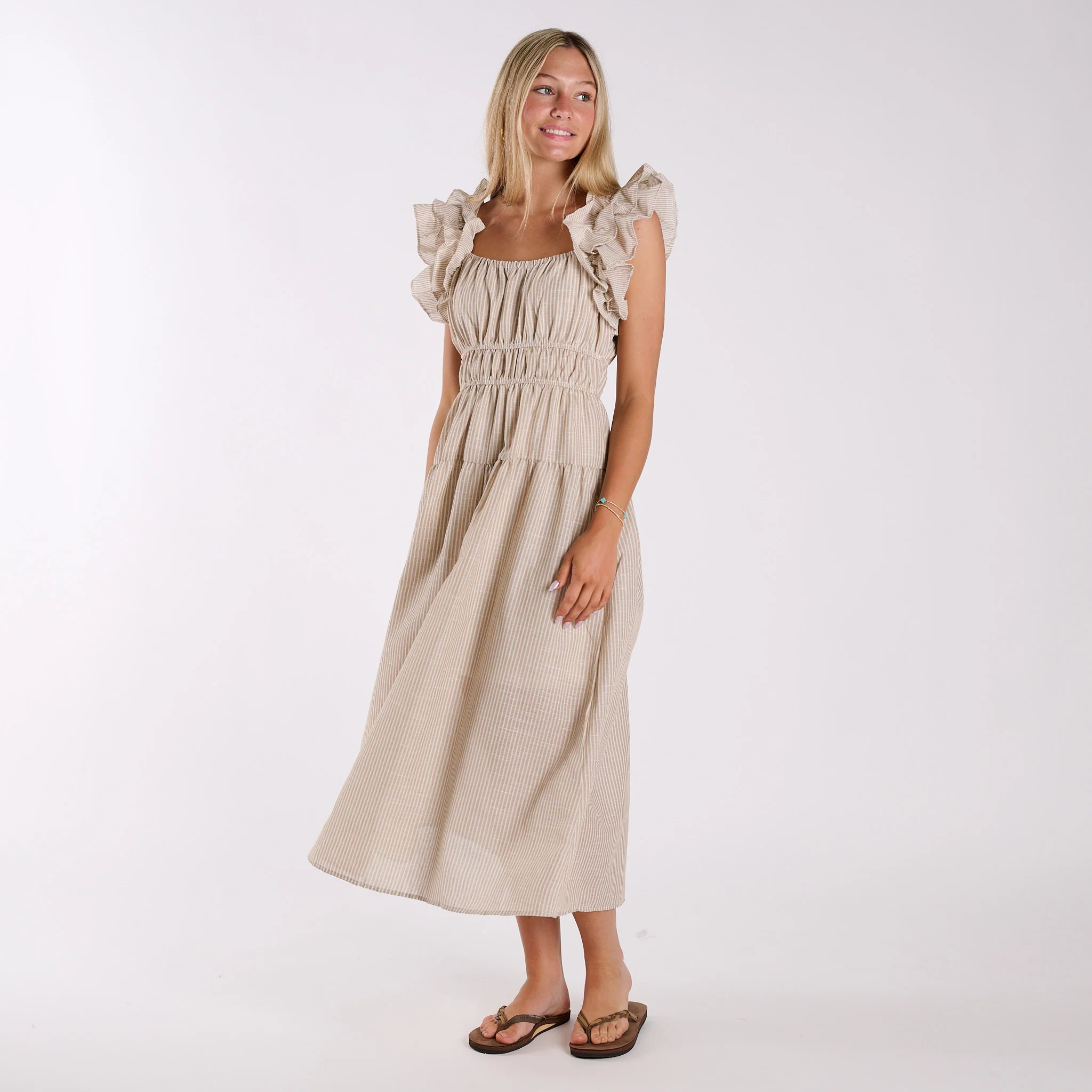 Ruffle Shoulder Striped Maxi Dress - Image 10