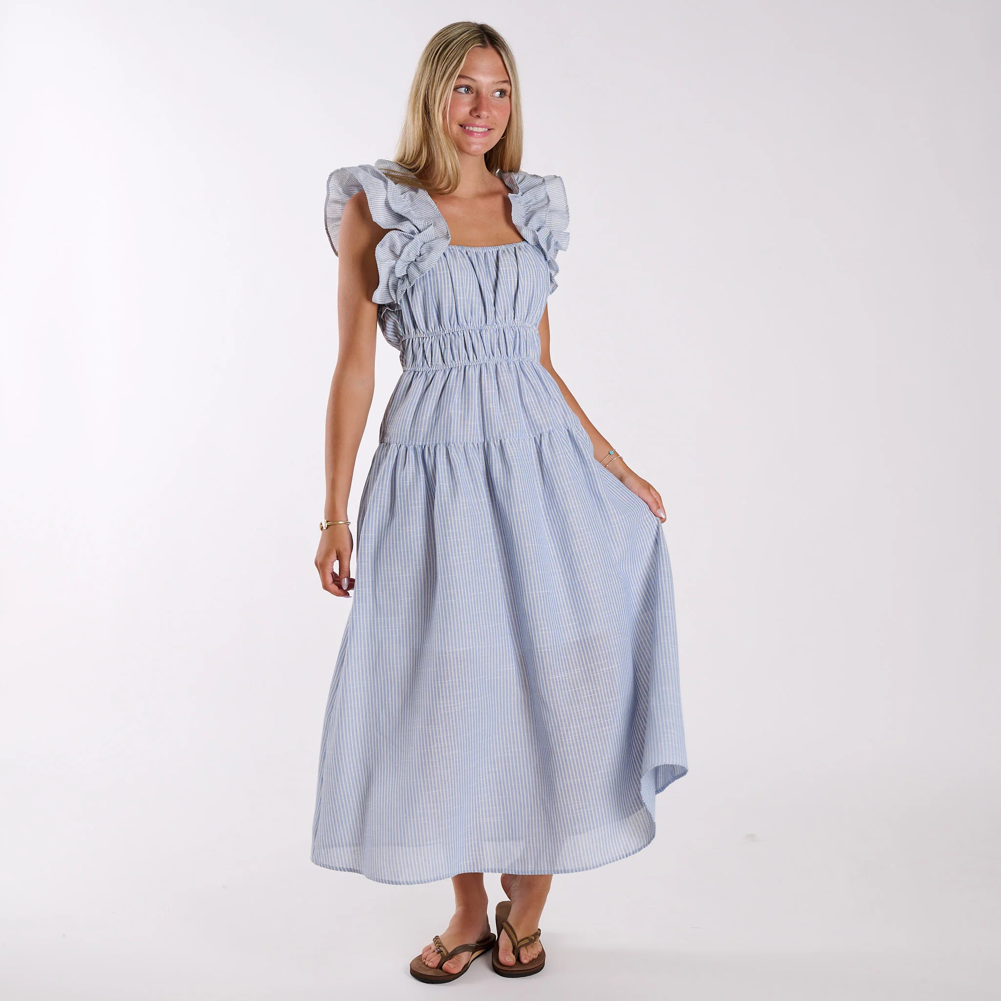 Ruffle Shoulder Striped Maxi Dress - Image 5