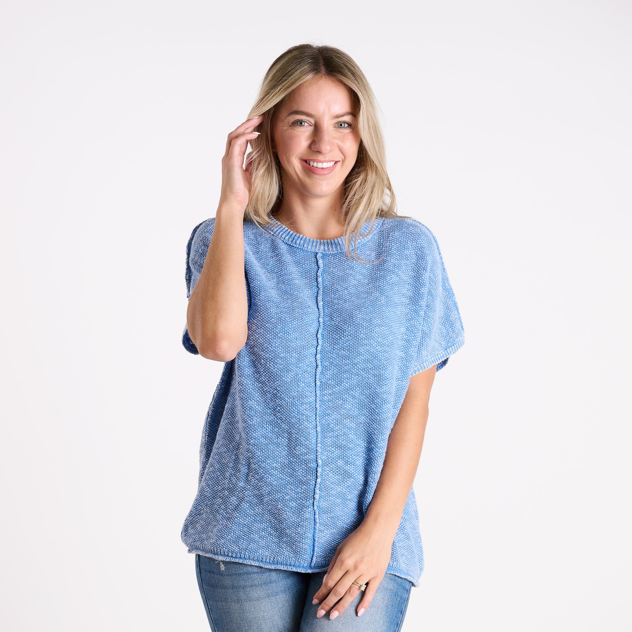 Short Sleeve Space Dye Sweater