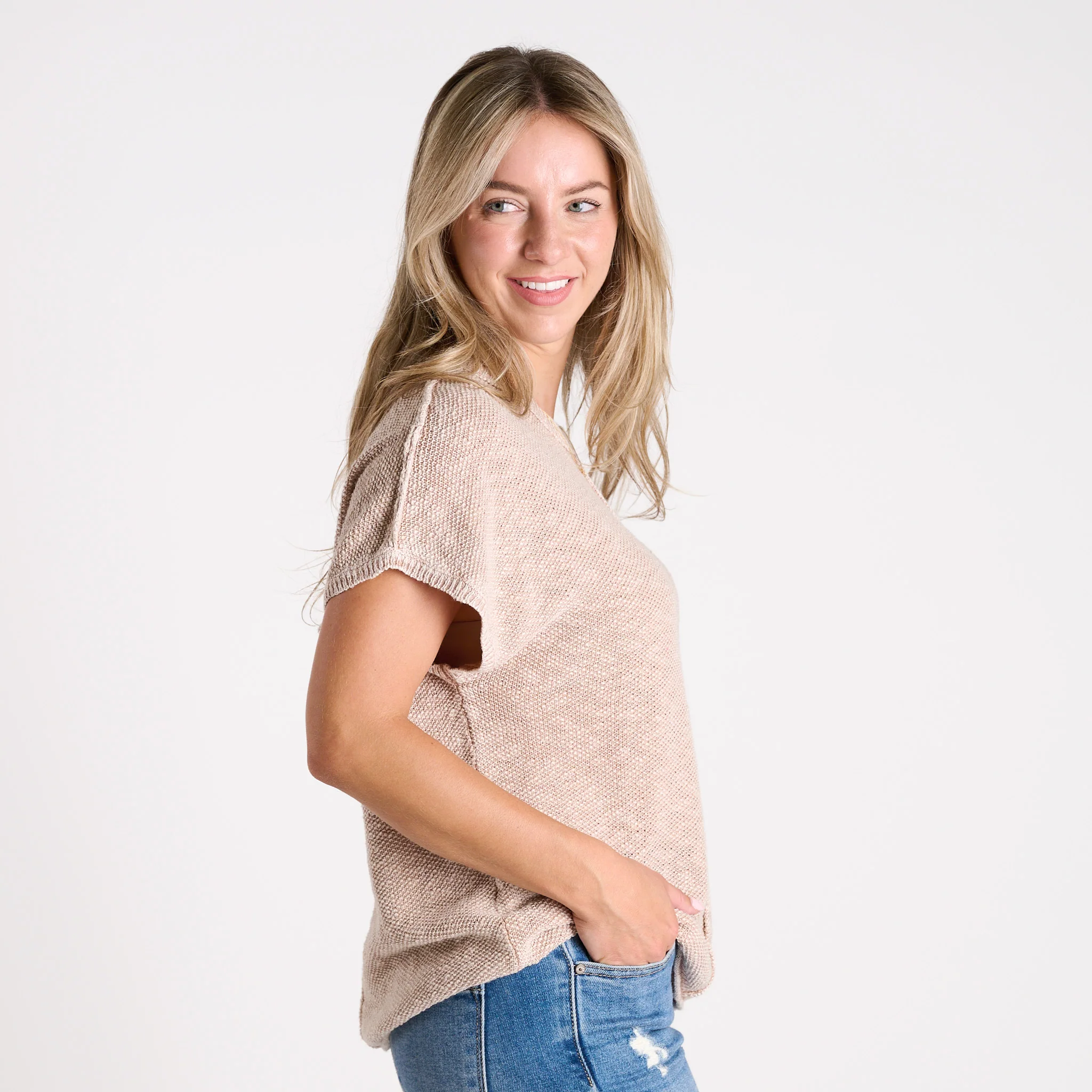 Short Sleeve Space Dye Sweater - Image 7